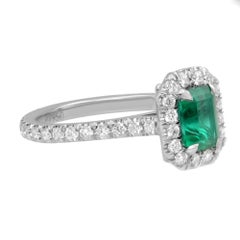 Colombian Vivid Green 0.90cts Emerald Diamond Halo Engagement Ring Platinum