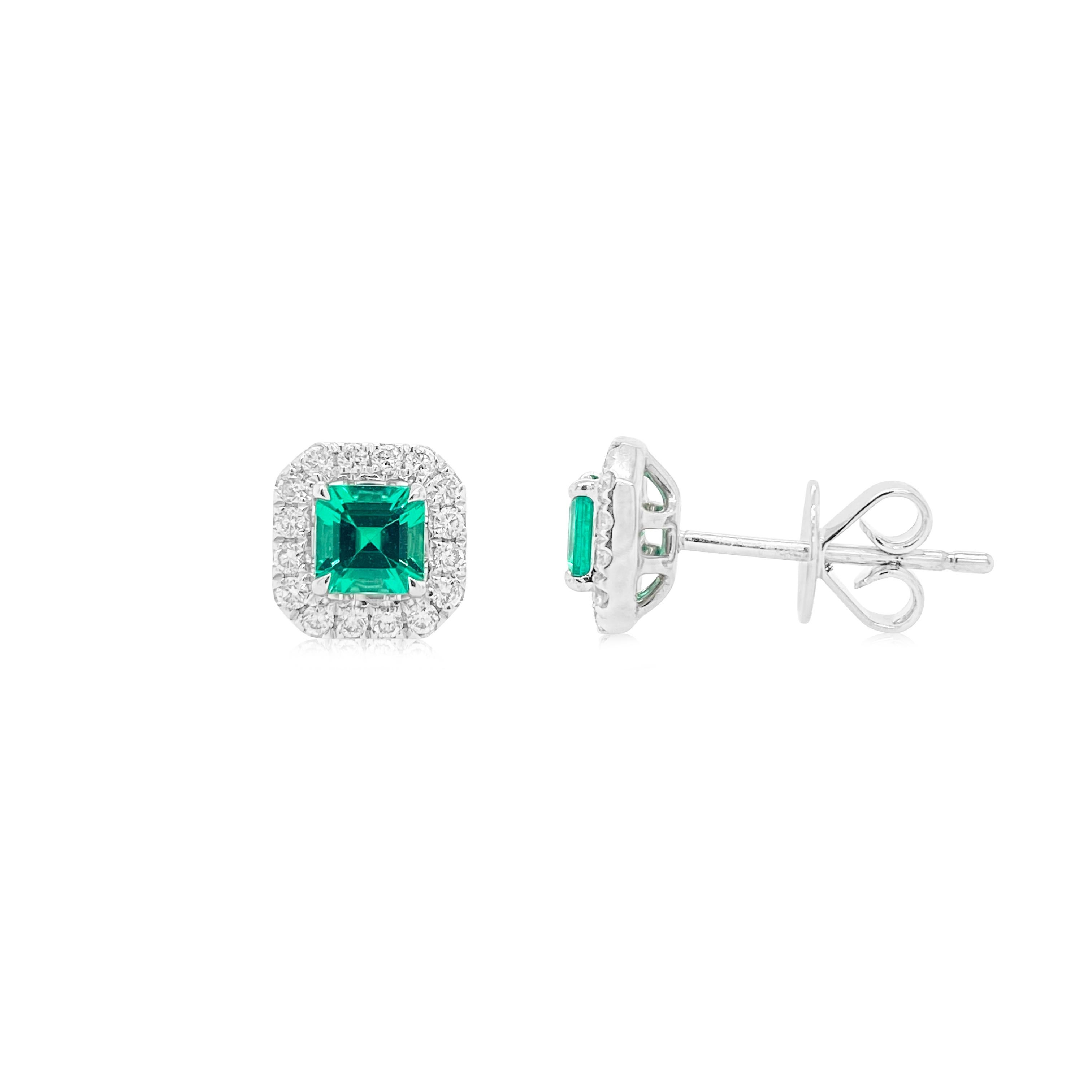 These beautiful one-of-a-kind Colombian Emerald Earrings are a rare set, the emeralds are lab-certified and come with a rare cut and luster.

- Emerald- 0.60 CT
- White diamond - 0.24 ct                                                               