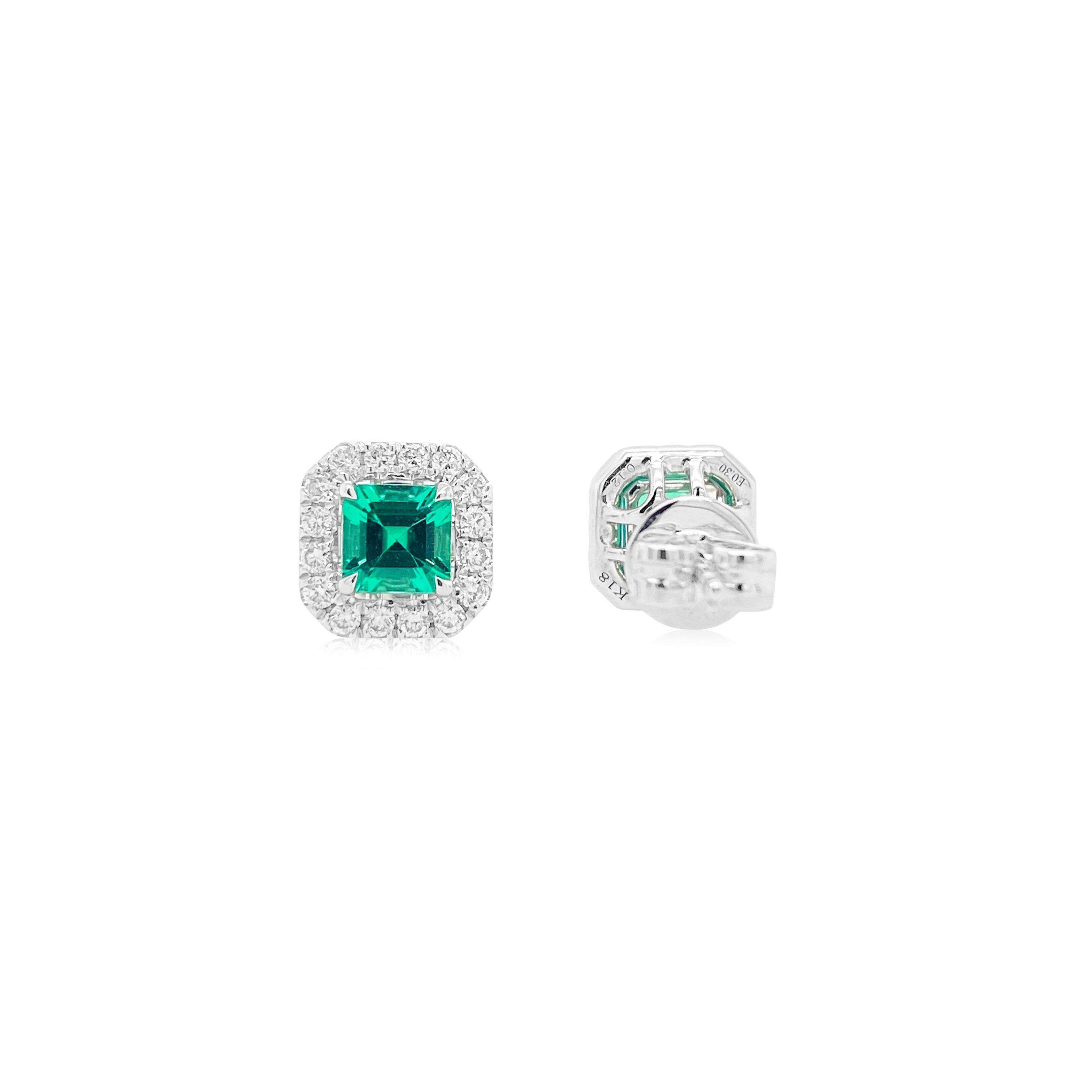 Contemporary Vivid Green Colombian Emerald Stud Earrings