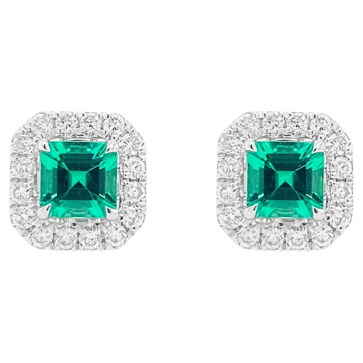 Vivid Green Colombian Emerald Stud Earrings