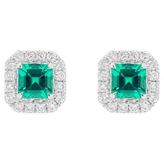 Vivid Green Colombian Emerald Stud Earrings