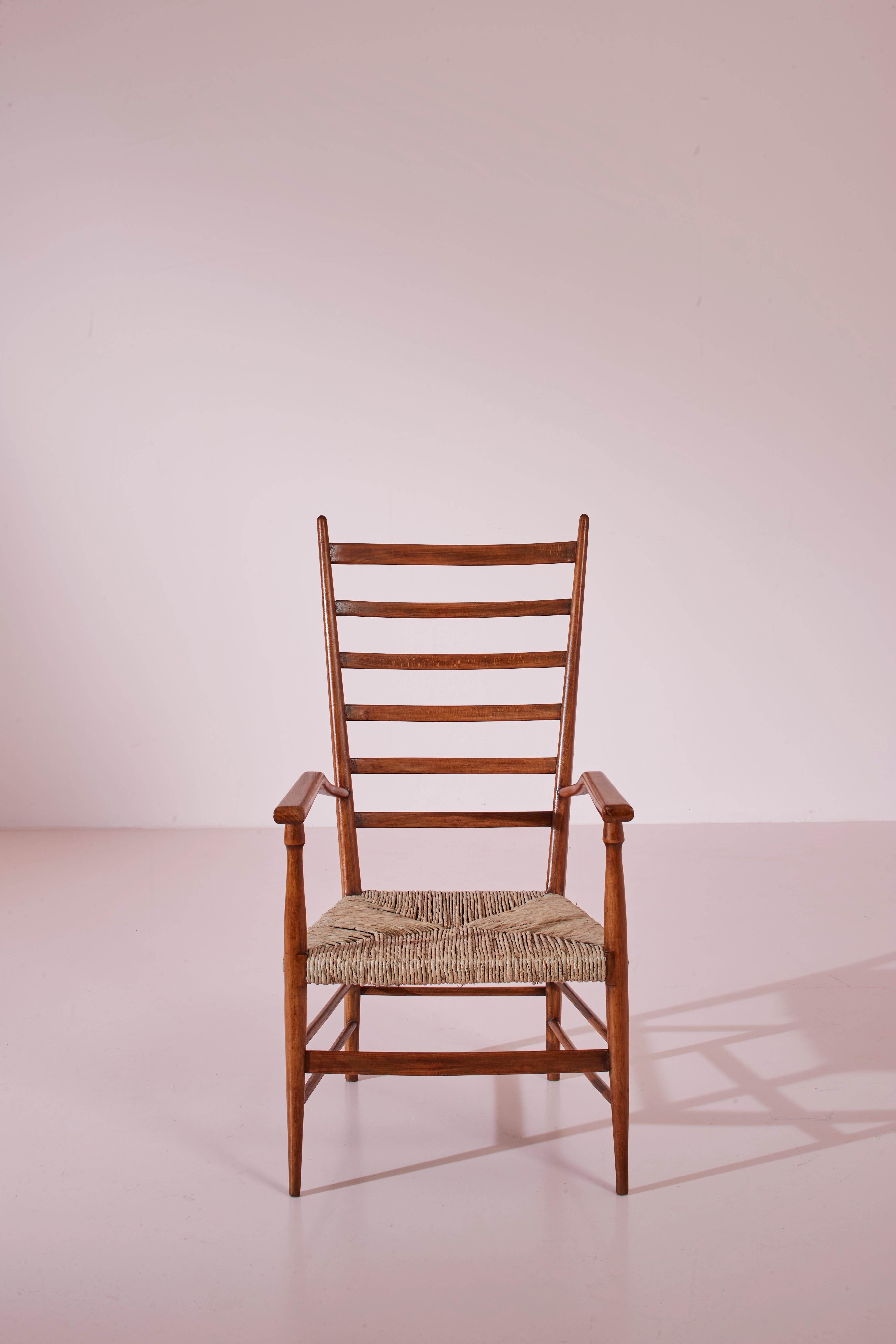Colombo Sanguineti Sessel „Sei stecche“ aus Buche und Seil, Chiavari, Italien, 1947 (Moderne der Mitte des Jahrhunderts) im Angebot