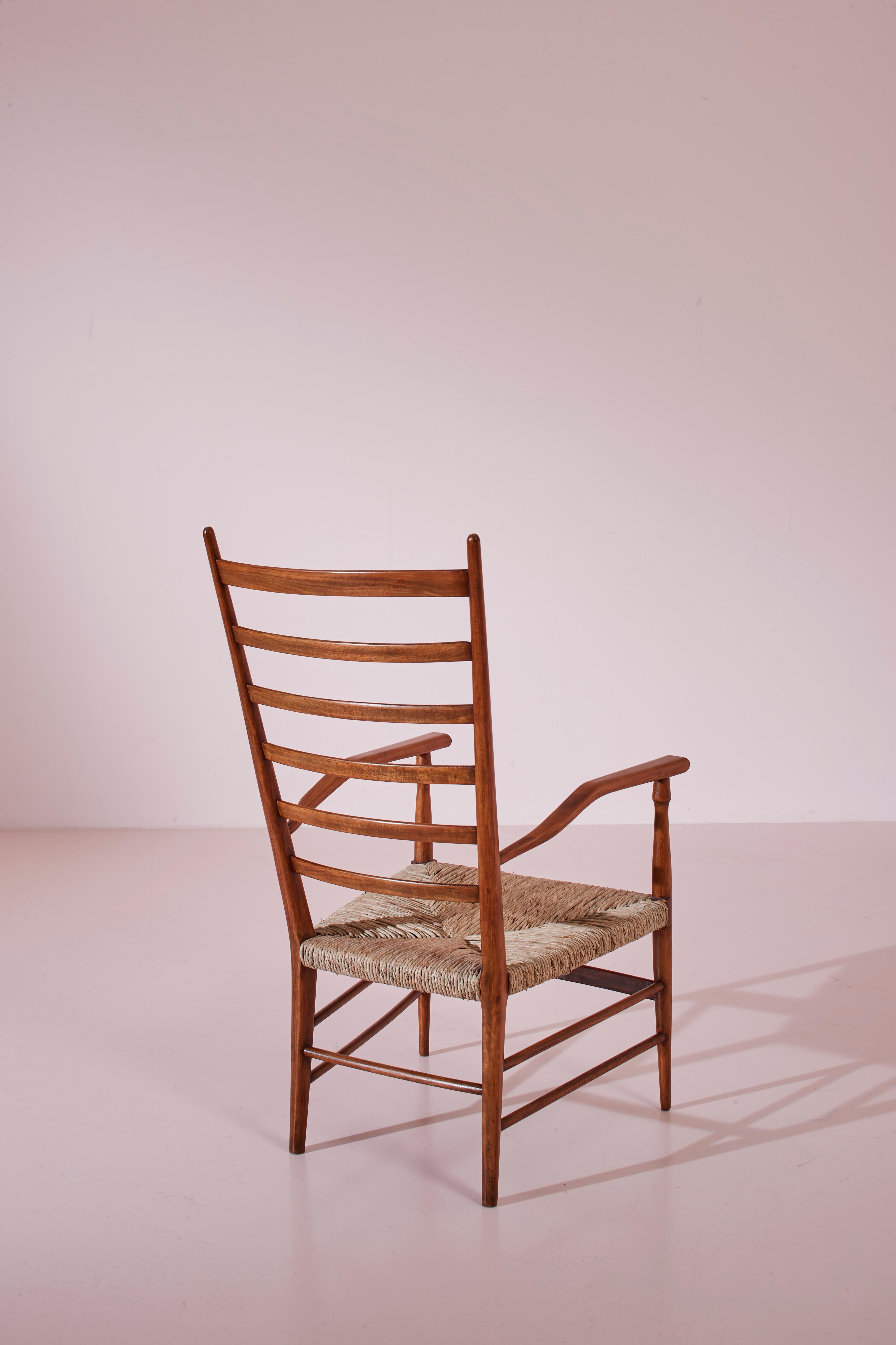 Colombo Sanguineti Sessel „Sei stecche“ aus Buche und Seil, Chiavari, Italien, 1947 (Mitte des 20. Jahrhunderts) im Angebot