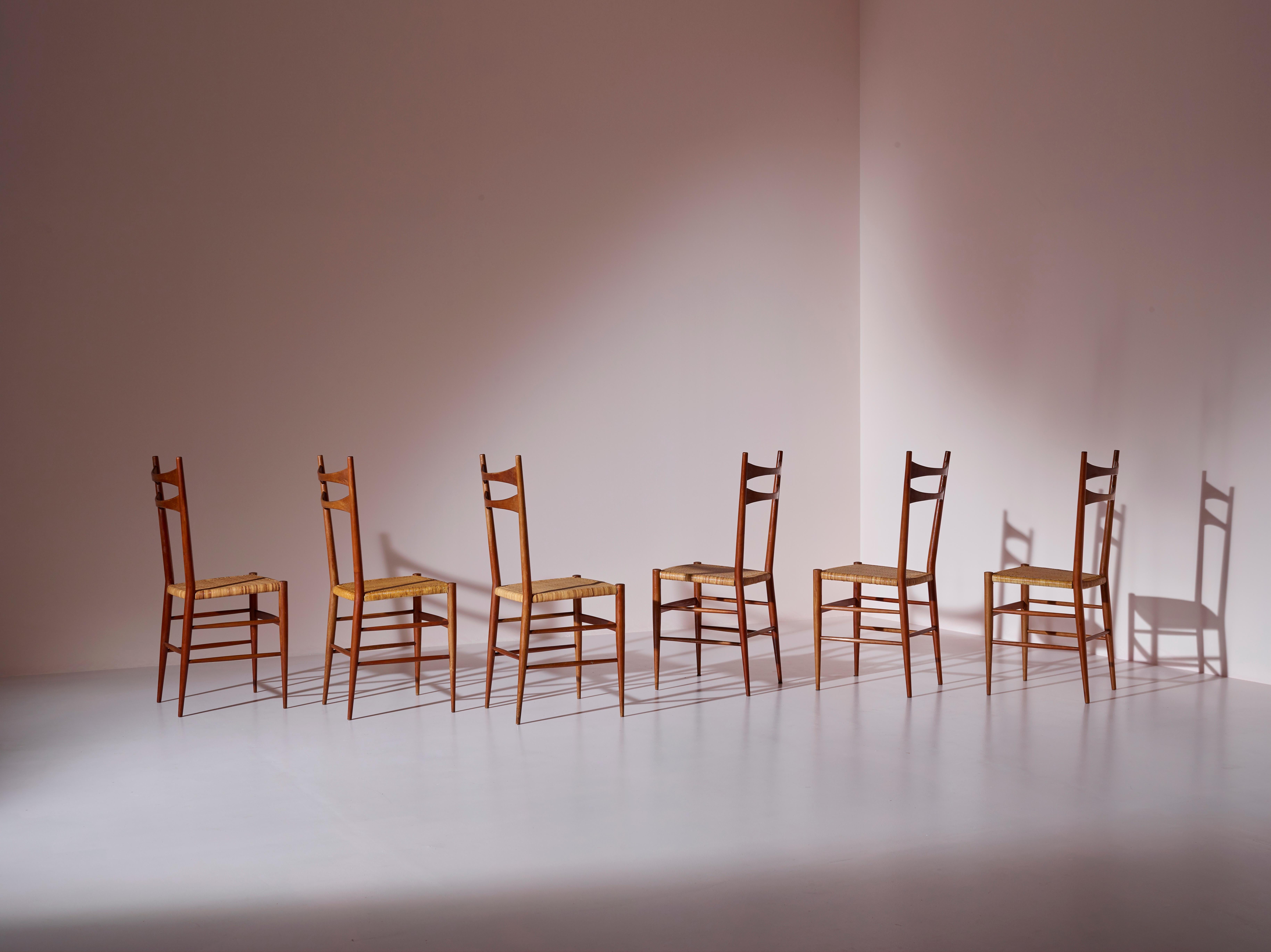 Colombo Sanguineti Model Cs/2 Cherry Wood and Cane Chairs, Chiavari, Italy 1960s 4
