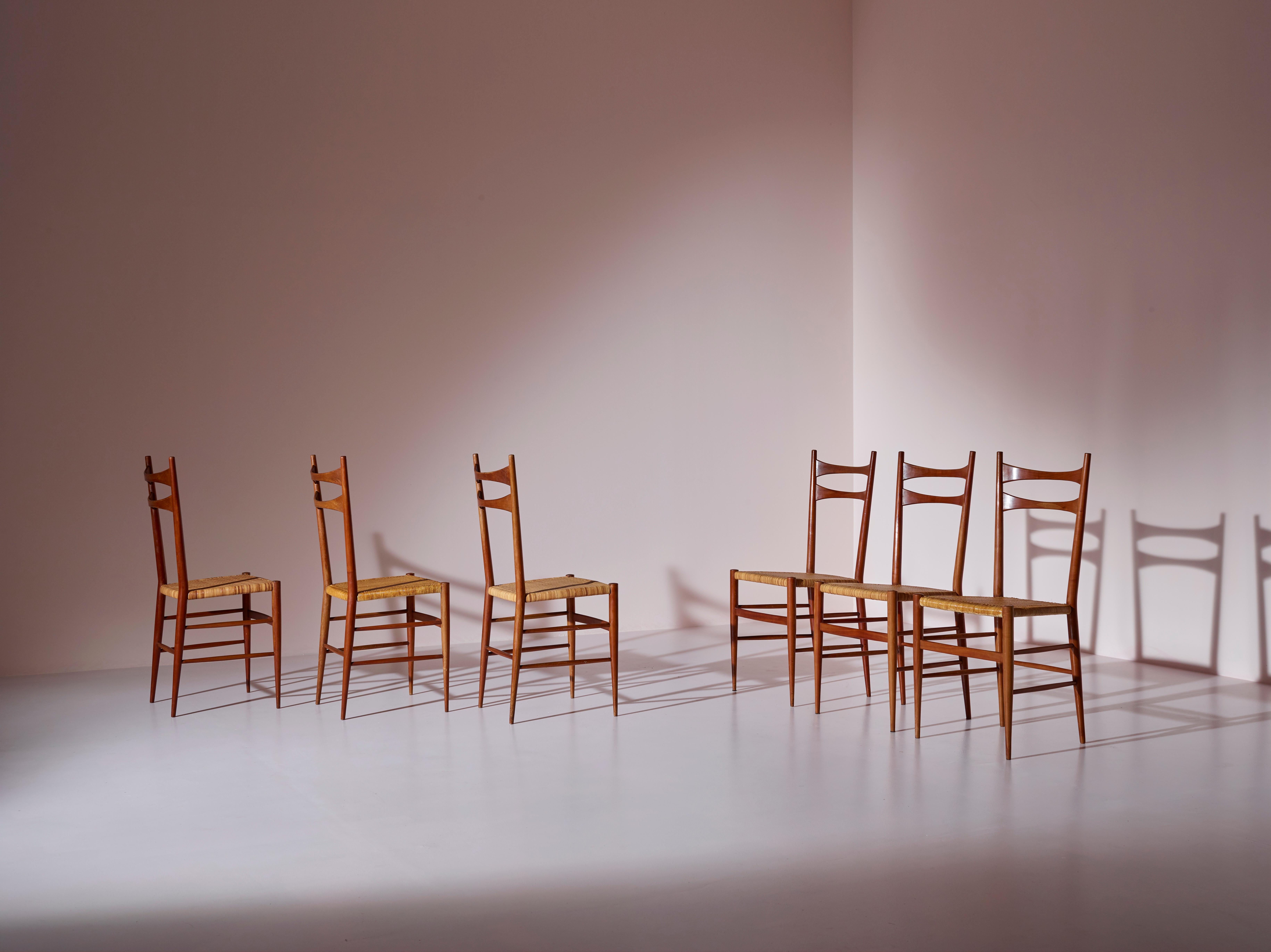Colombo Sanguineti Model Cs/2 Cherry Wood and Cane Chairs, Chiavari, Italy 1960s 6