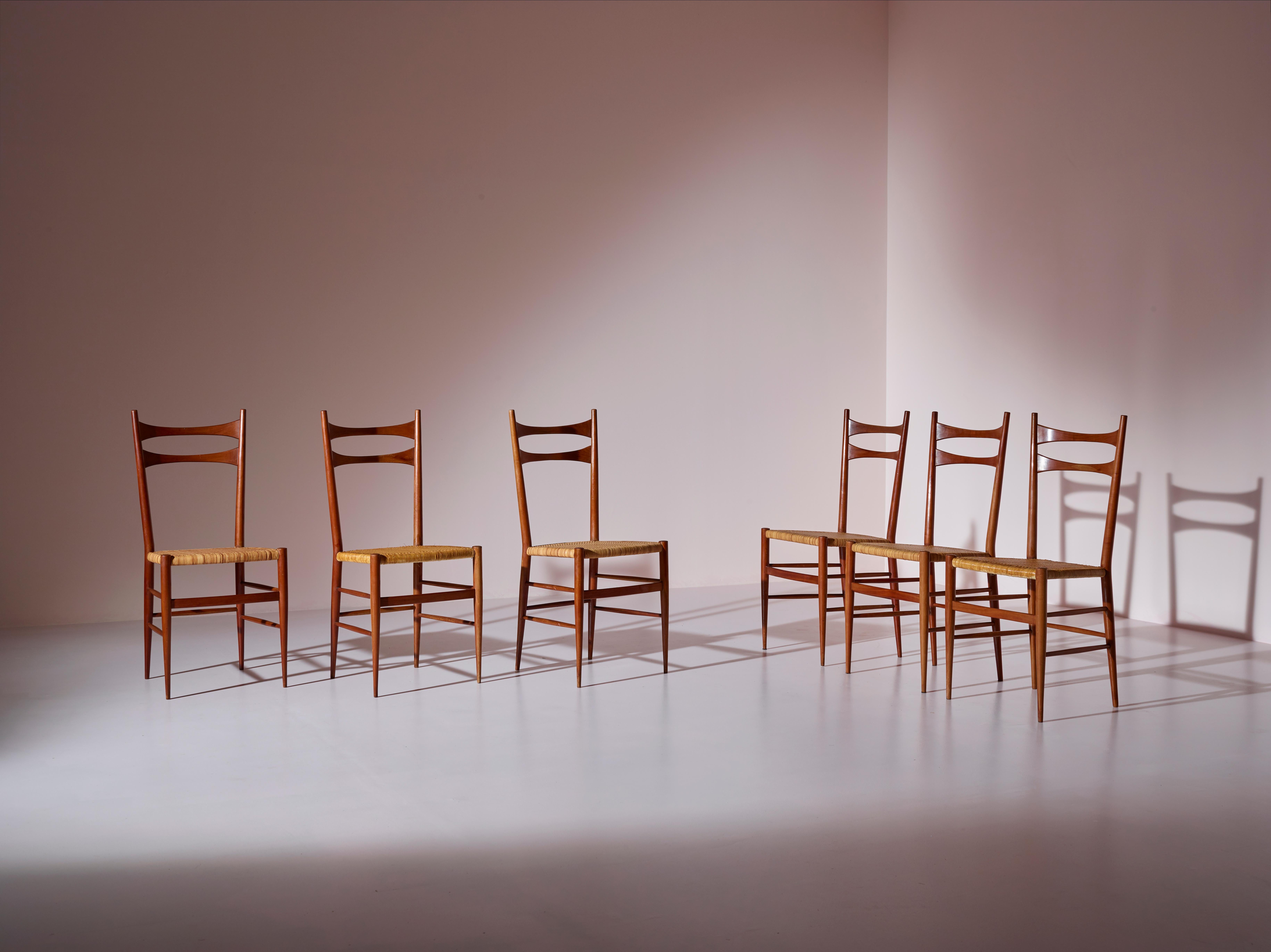A rare set of six CS/2 model dining chairs made by Figli di Colombo Sanguineti during the 1960s in Chiavari.

This model has been presented at the Milan Triennale in the 1954 and it can be found since then in the Sanguineti catalogues from the