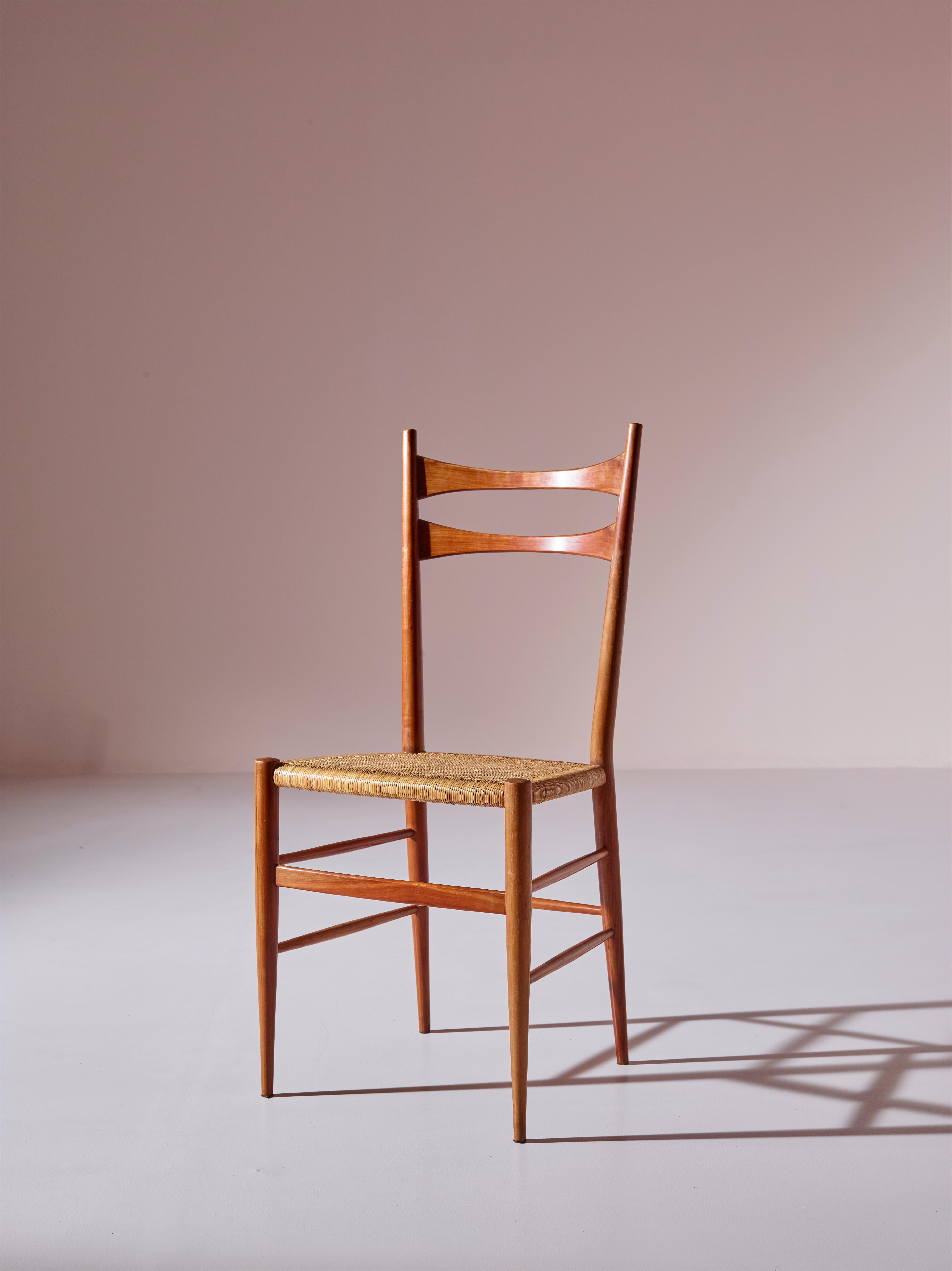 Mid-Century Modern Colombo Sanguineti Model Cs/2 Cherry Wood and Cane Chairs, Chiavari, Italy 1960s