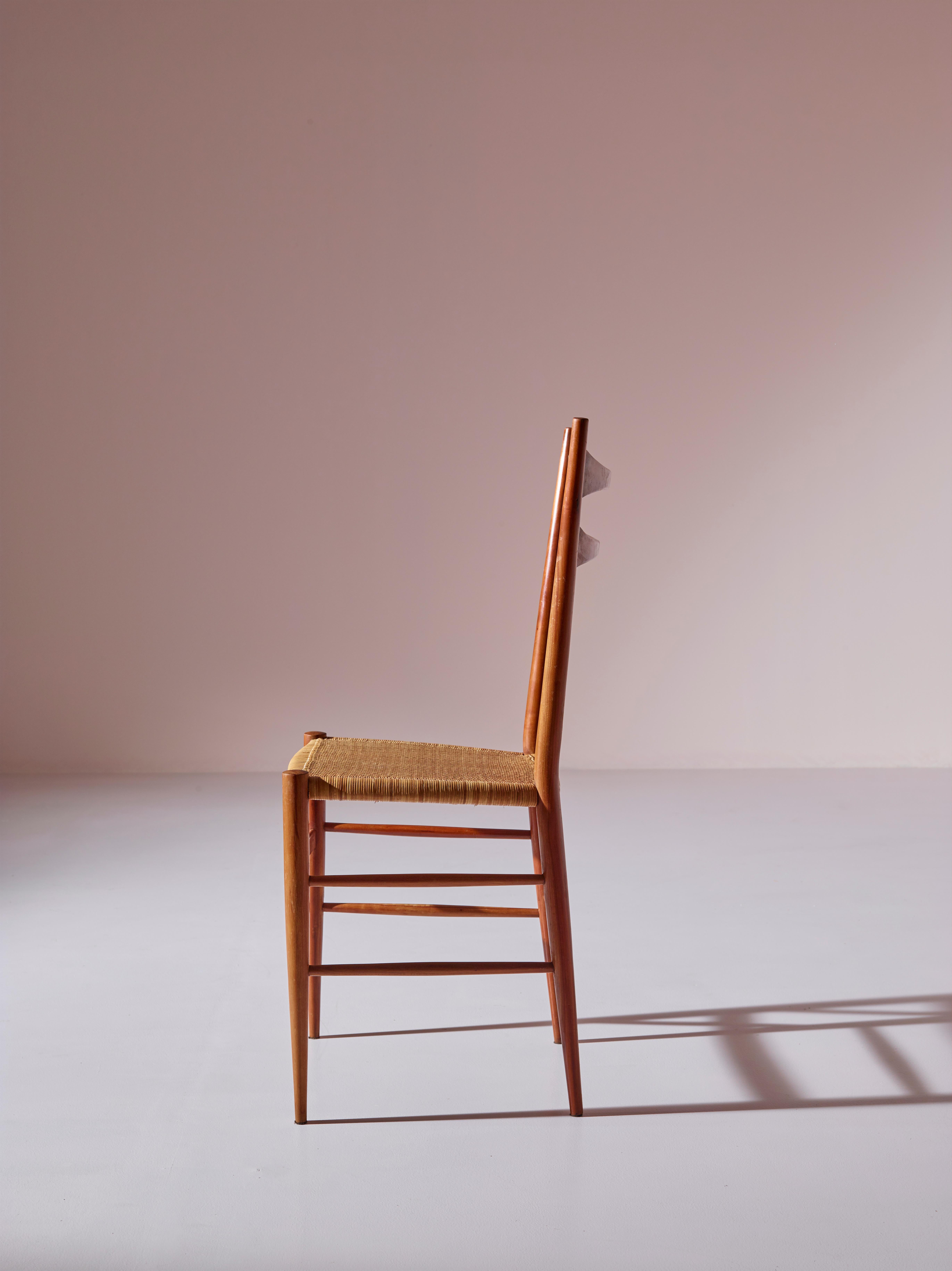 Italian Colombo Sanguineti Model Cs/2 Cherry Wood and Cane Chairs, Chiavari, Italy 1960s
