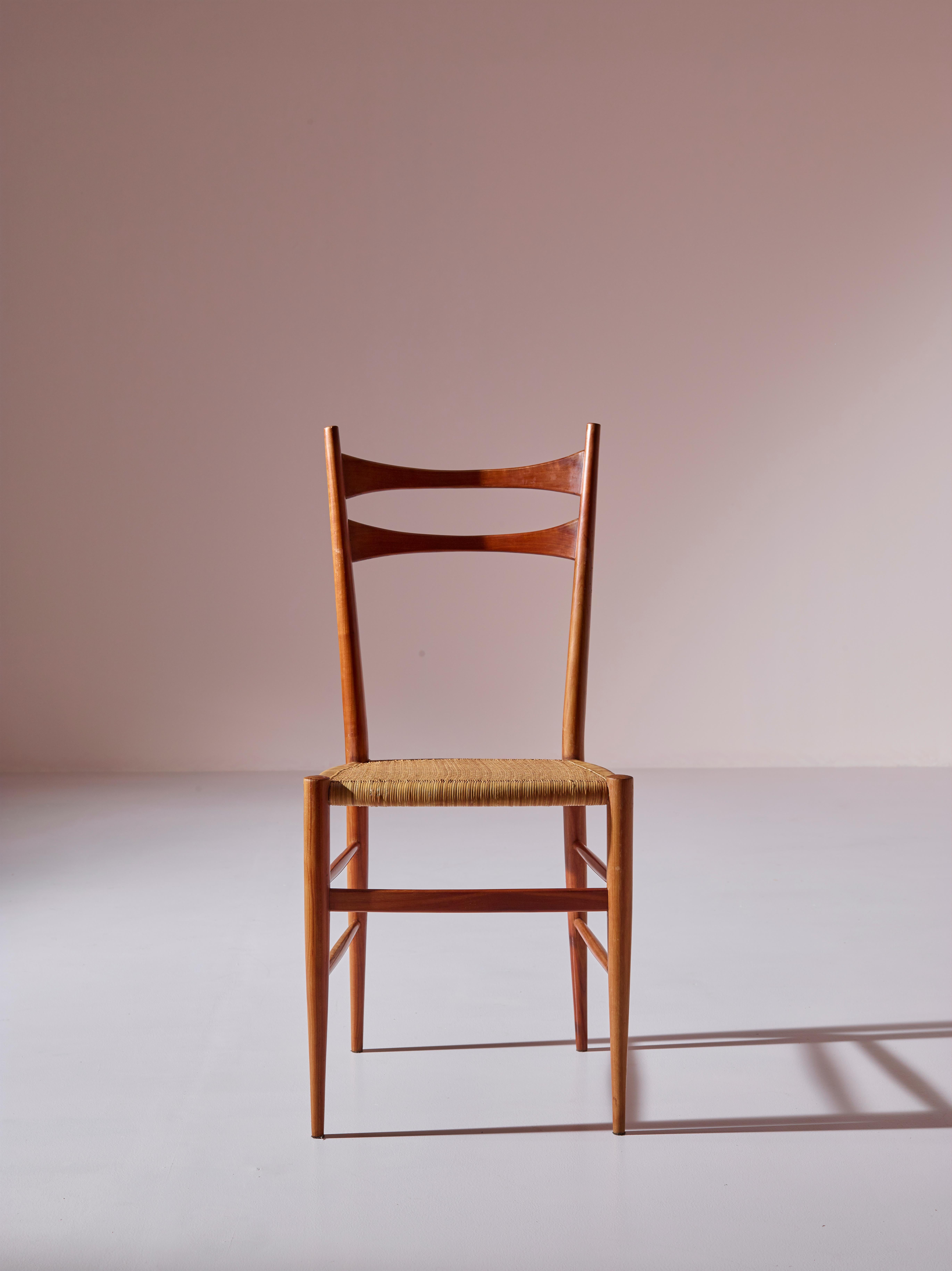 Hand-Knotted Colombo Sanguineti Model Cs/2 Cherry Wood and Cane Chairs, Chiavari, Italy 1960s