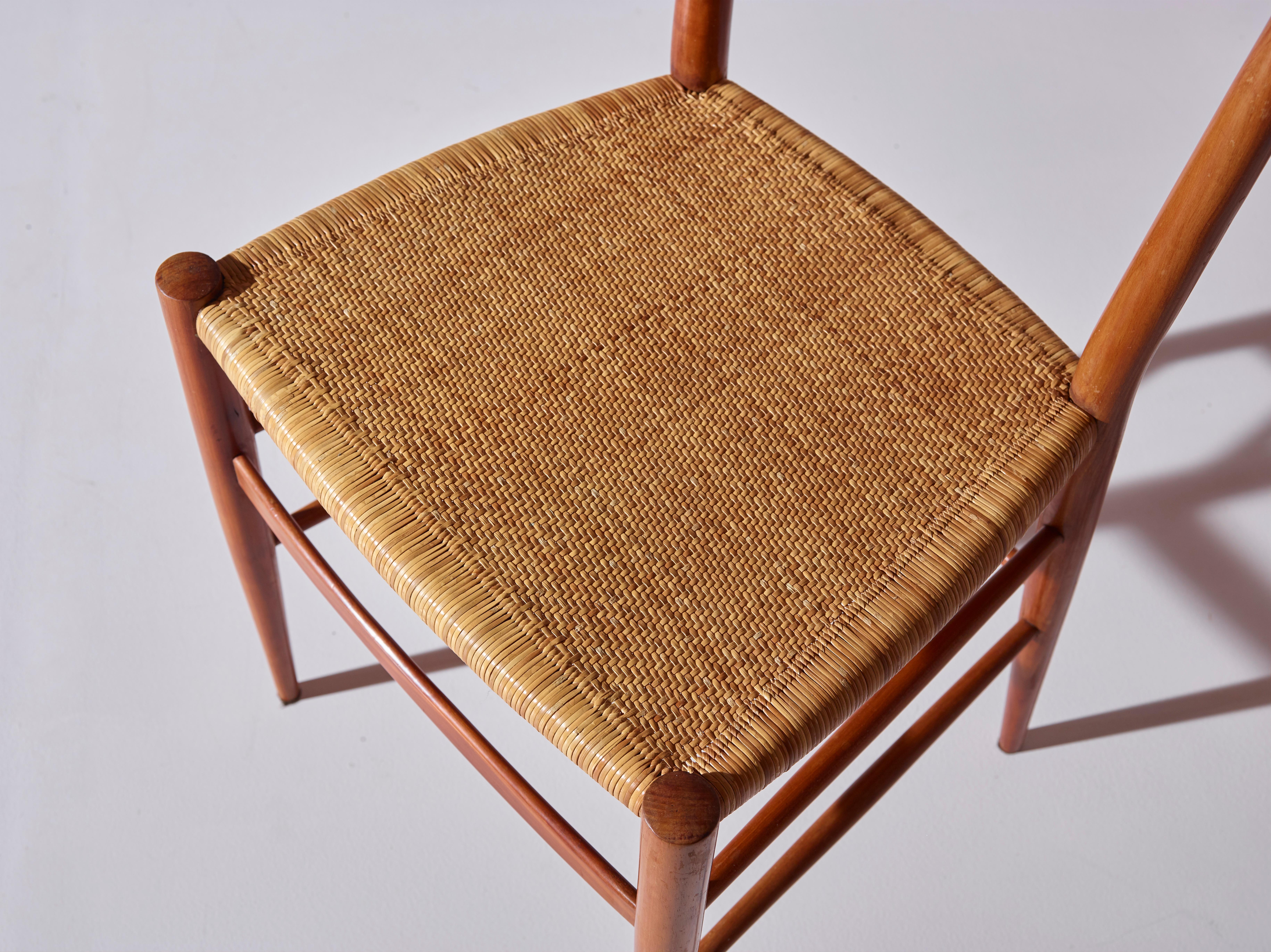 Colombo Sanguineti Model Cs/2 Cherry Wood and Cane Chairs, Chiavari, Italy 1960s 1
