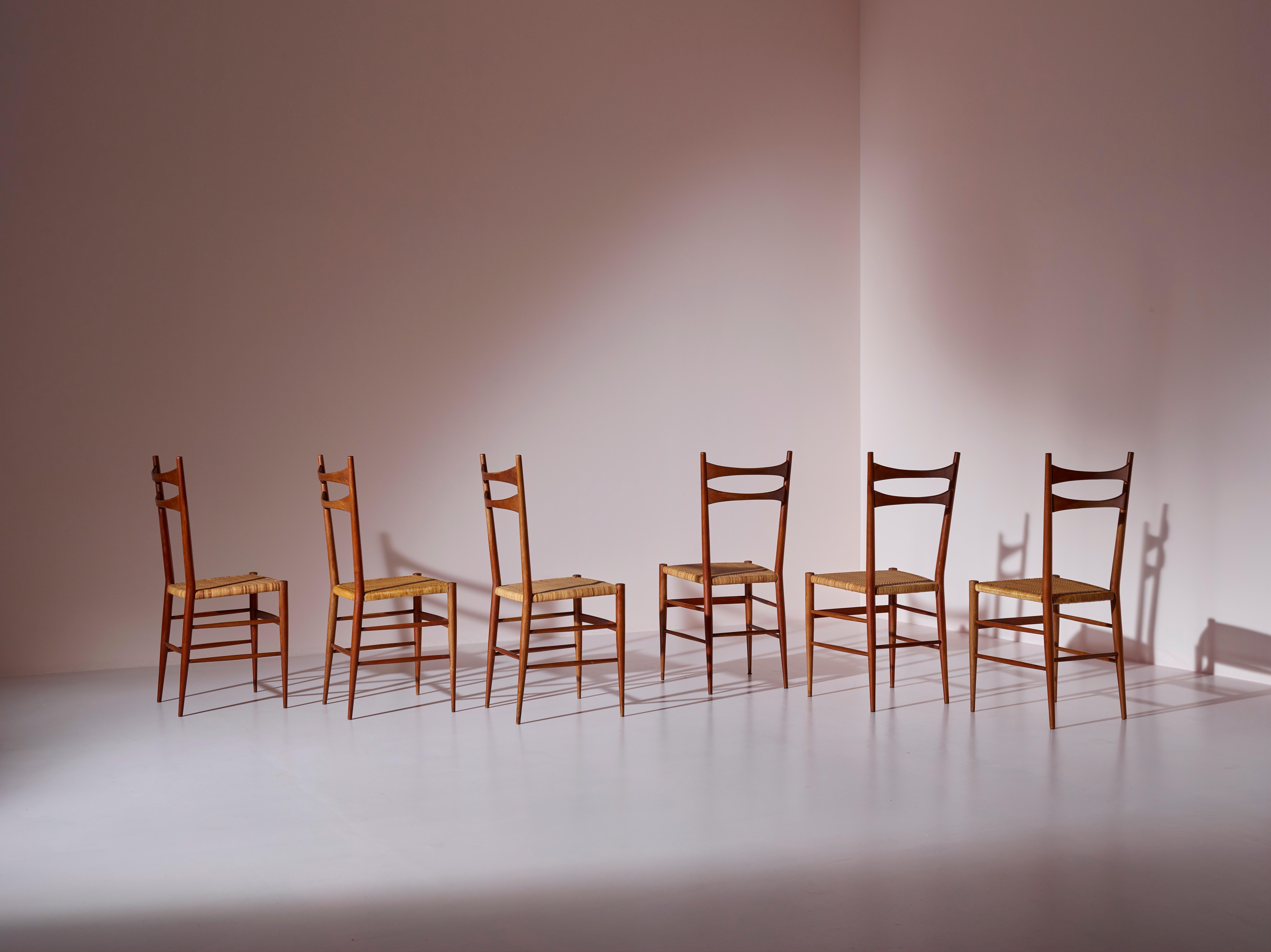 Colombo Sanguineti Model Cs/2 Cherry Wood and Cane Chairs, Chiavari, Italy 1960s 2