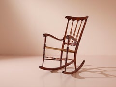Colombo Sanguineti rocking chair made of beech and woven straw, Chiavari, 1940s