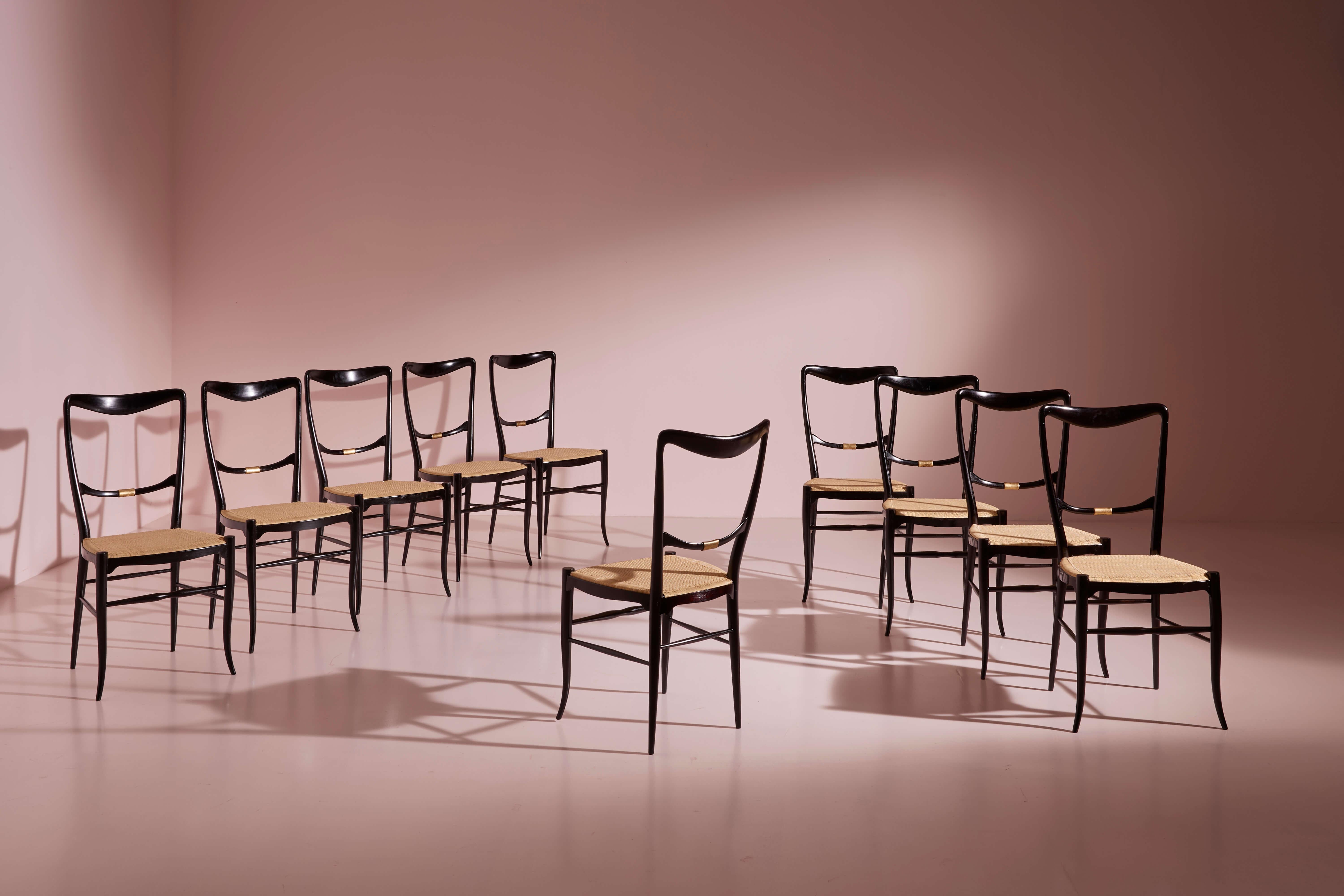 Ensemble de 10 chaises de salle à manger « Luciola » de Colombo Sanguineti, Chiavari, Italie, années 1960 en vente 6