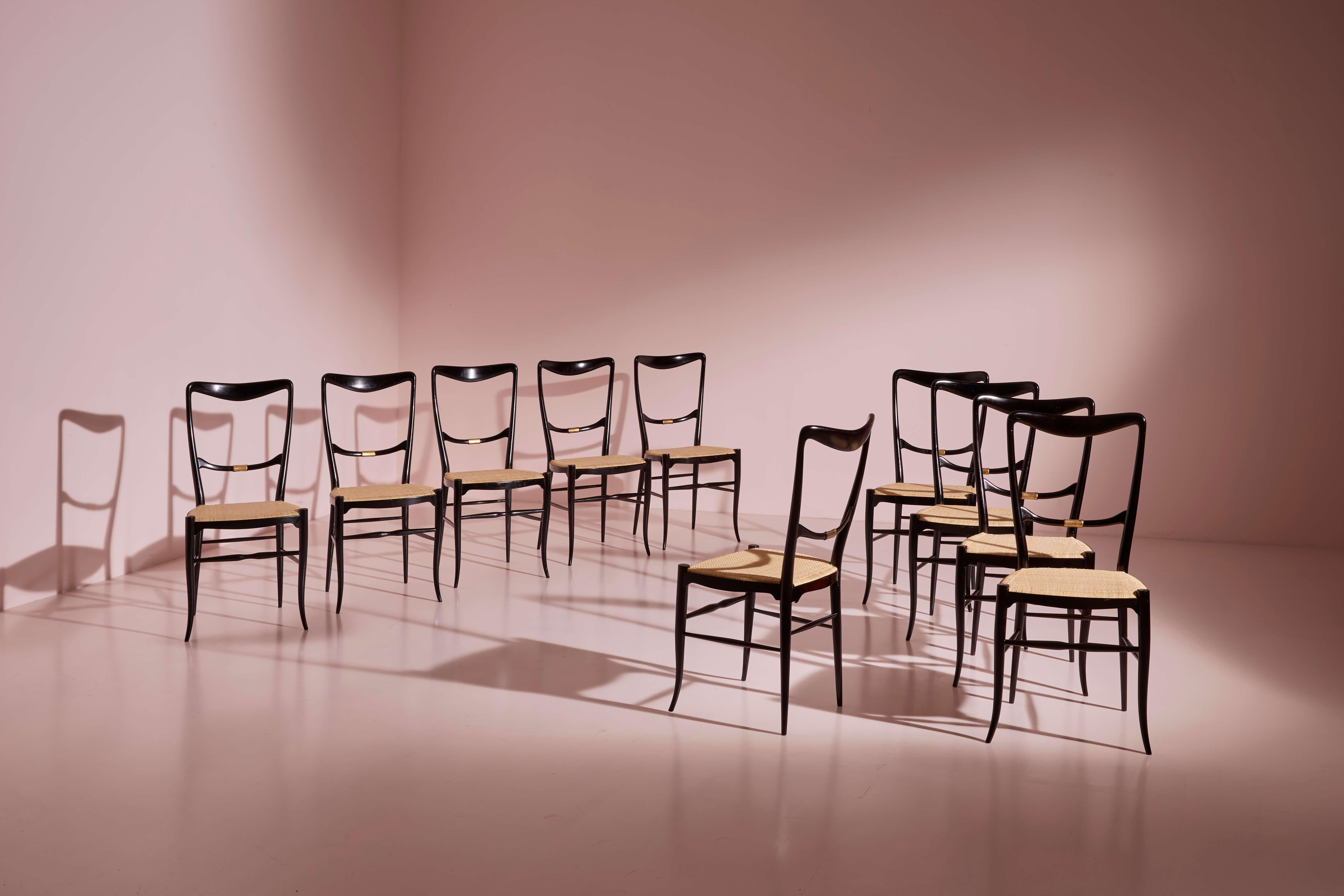 Ensemble de 10 chaises de salle à manger « Luciola » de Colombo Sanguineti, Chiavari, Italie, années 1960 en vente 9