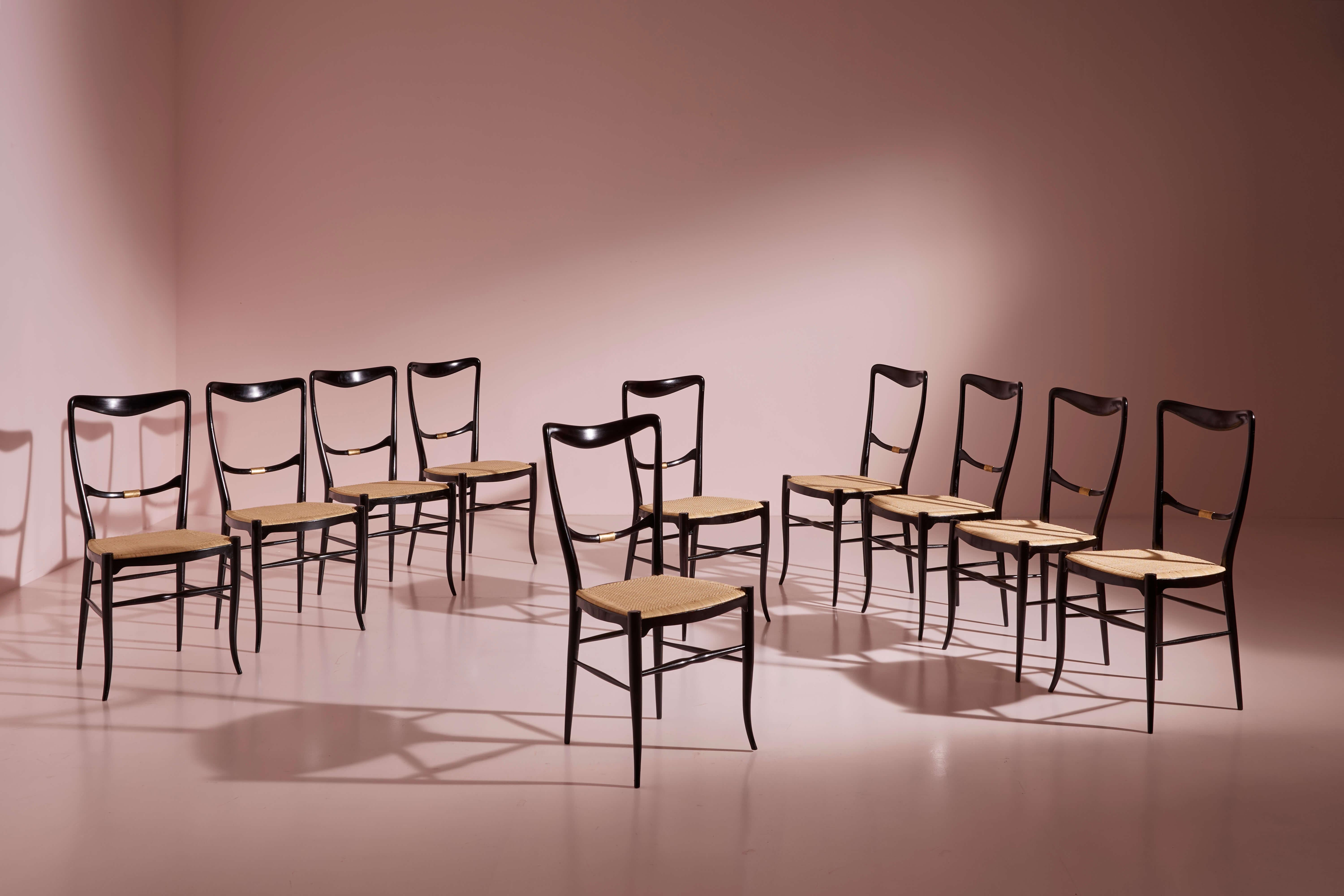 Ensemble de 10 chaises de salle à manger « Luciola » de Colombo Sanguineti, Chiavari, Italie, années 1960 en vente 3