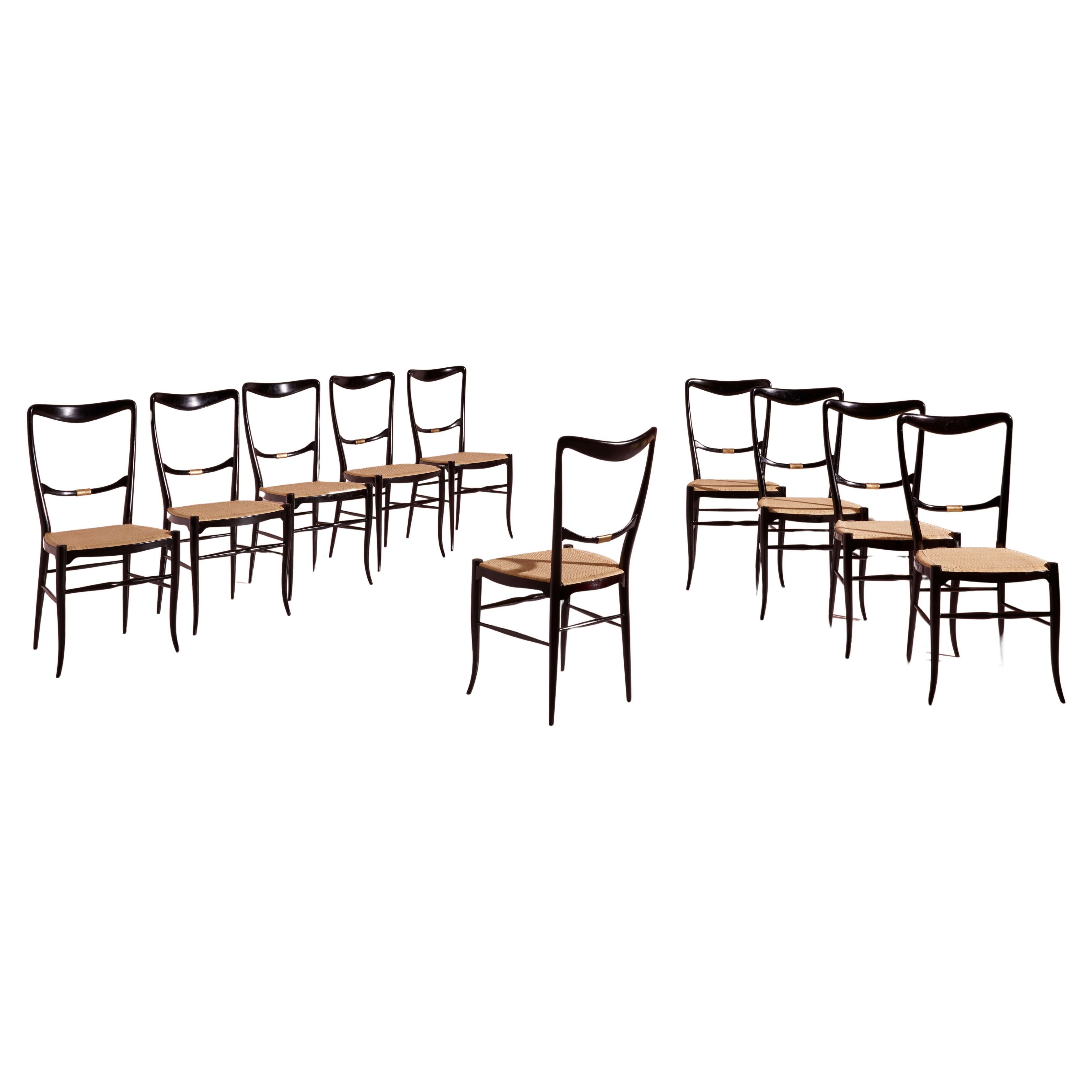 Colombo Sanguineti set of 10 "Lucciola" dining chairs, Chiavari, Italy, 1960s