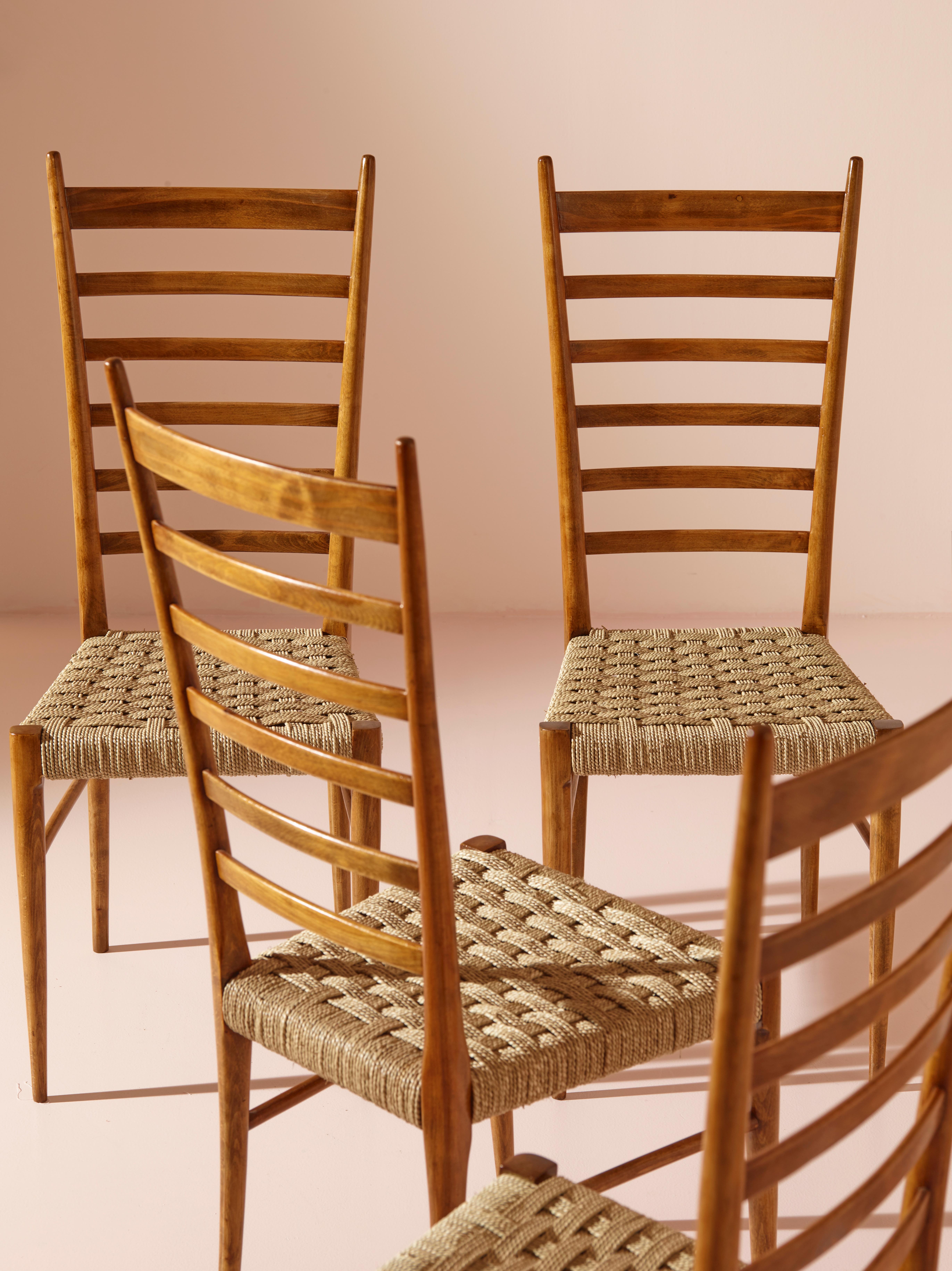 Mid-20th Century Colombo Sanguineti set of two ''Sei Stecche'' chairs, Chiavari, Italy, 1950s For Sale