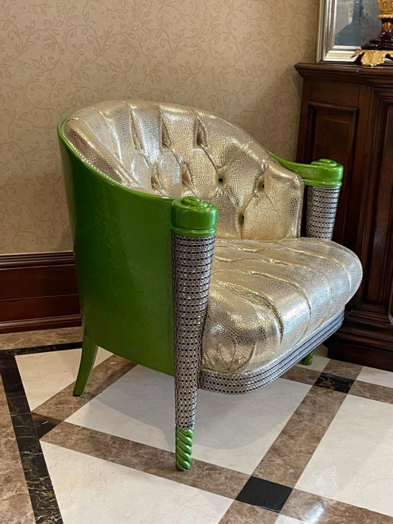Colombostile Armchair with Swarovski, Custom Metallic Paint, Handmade in Italy  In Good Condition For Sale In Vaughan, ON