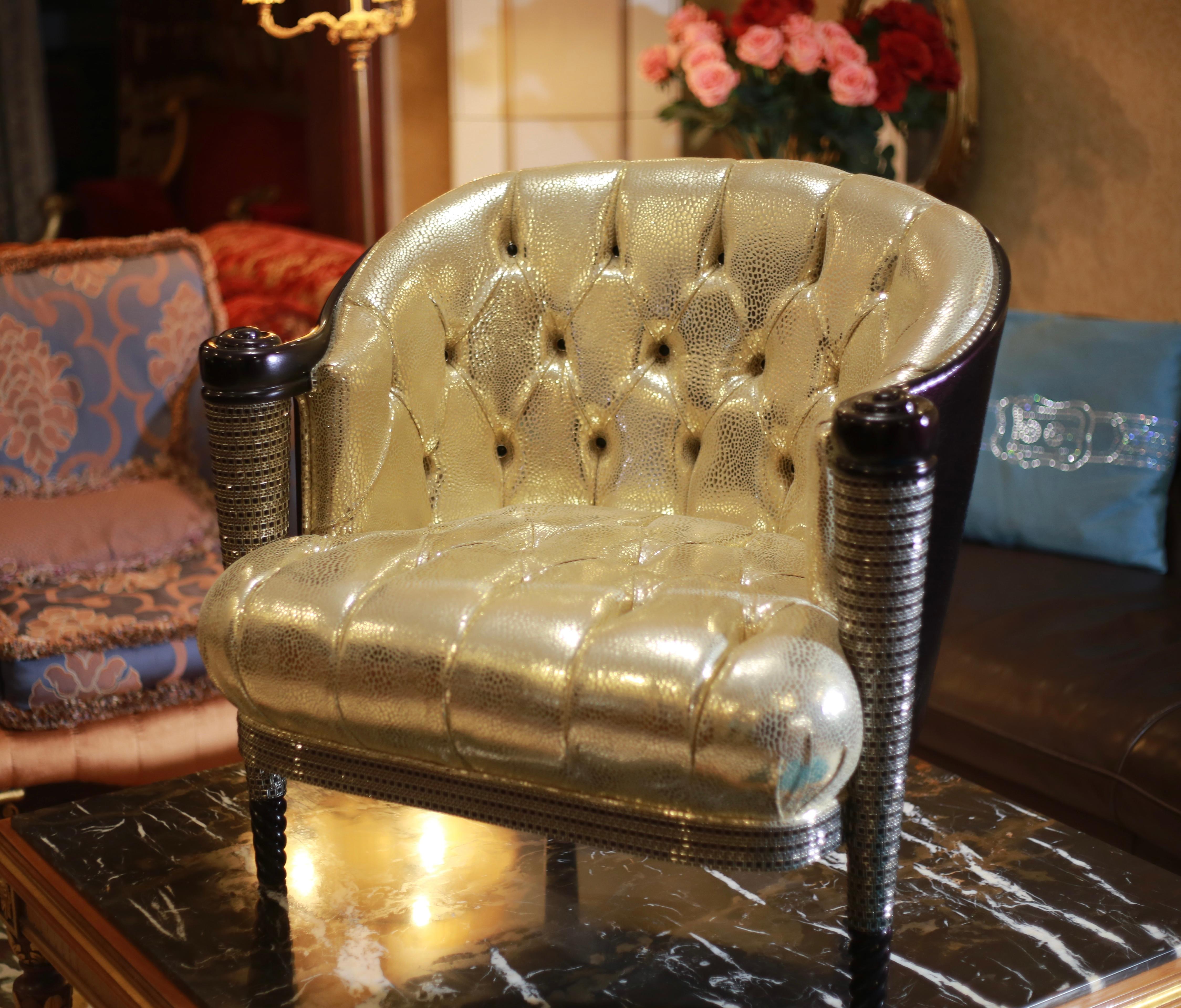 Colombostile-Sessel mit Swarovski, maßgefertigte Metallic-Farbe, handgefertigt in Italien  im Angebot 4