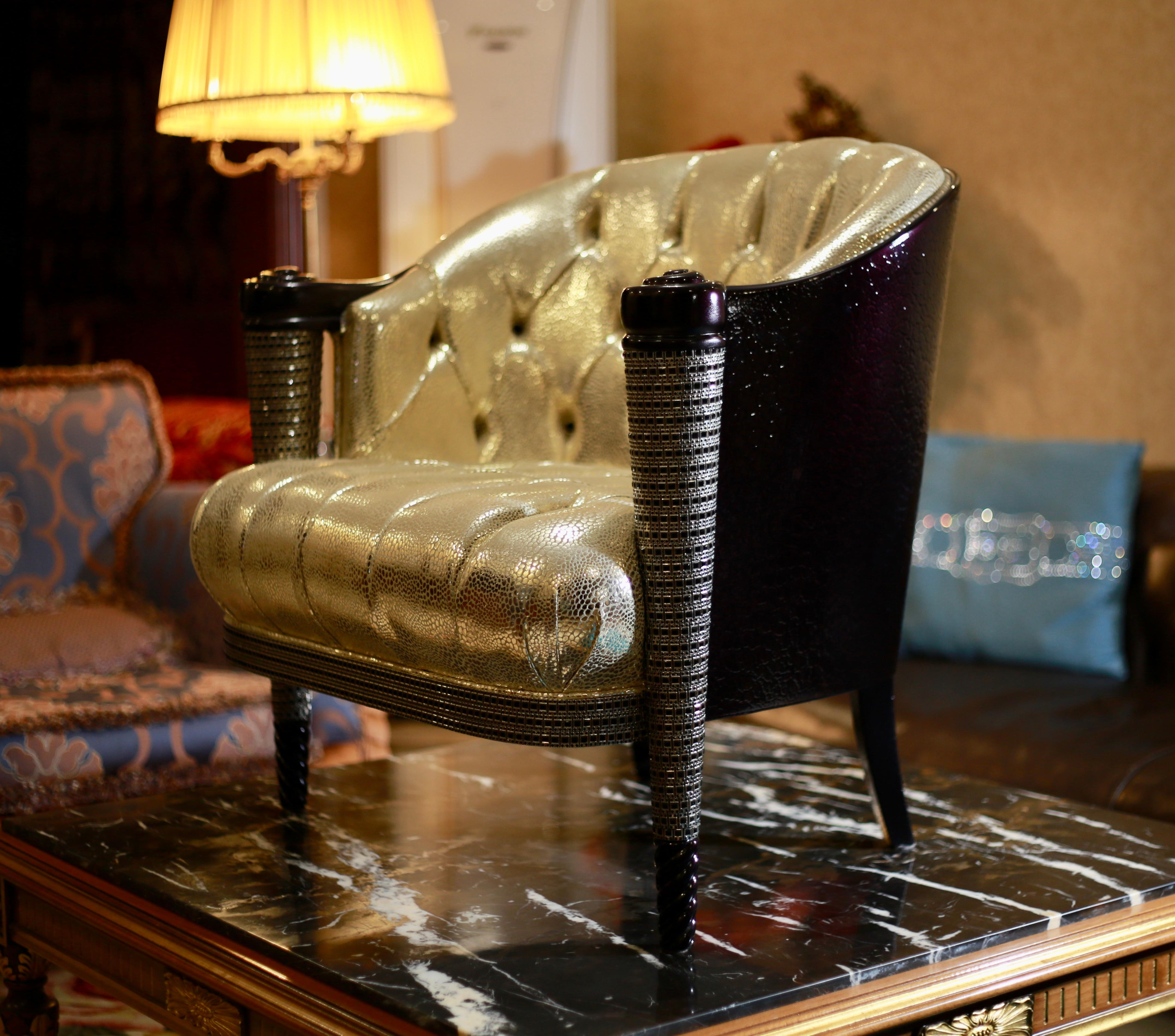 Colombostile Armchair with Swarovski, Custom Metallic Paint, Handmade in Italy  For Sale 2