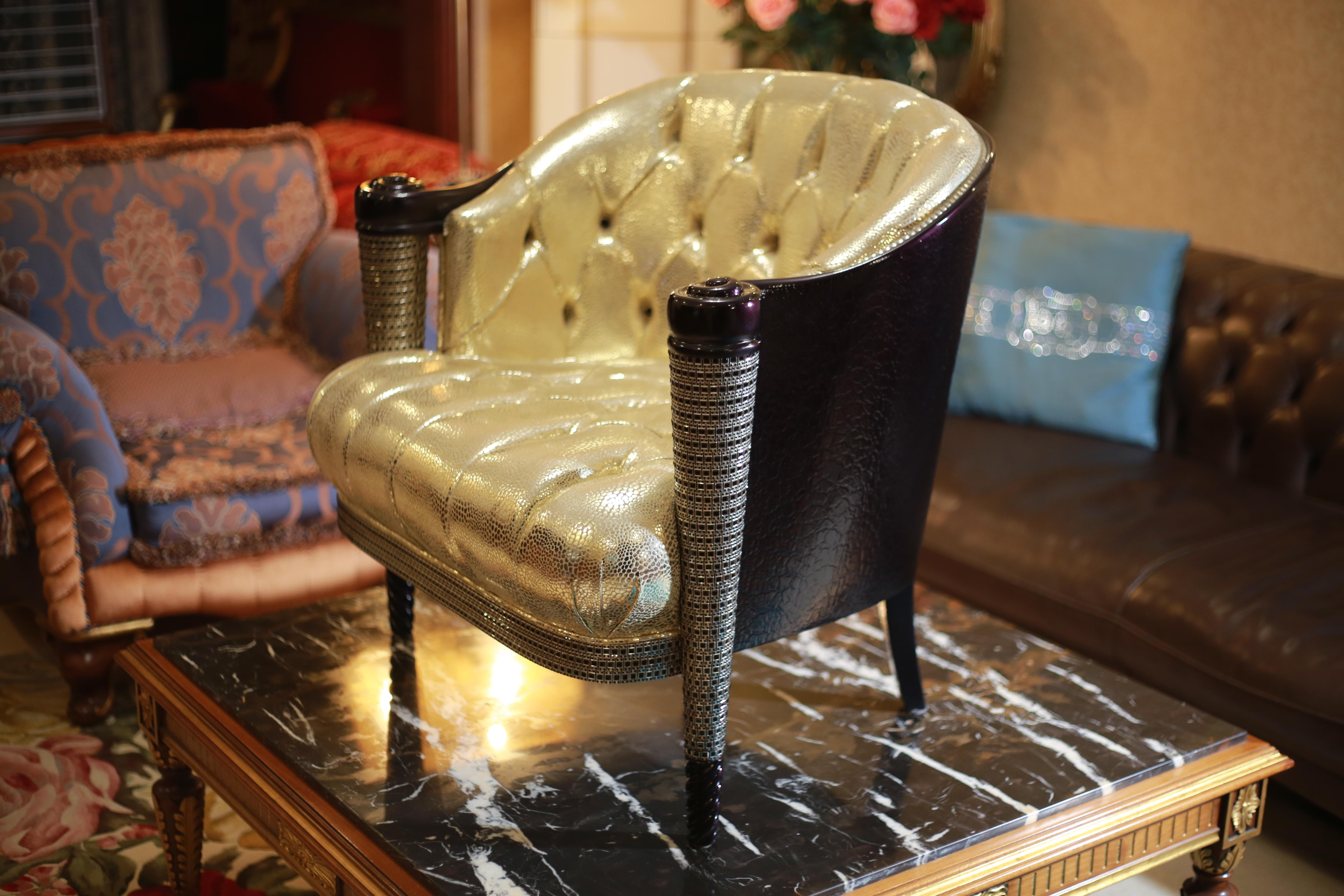 Colombostile Armchair with Swarovski, Custom Metallic Paint, Handmade in Italy  For Sale 3