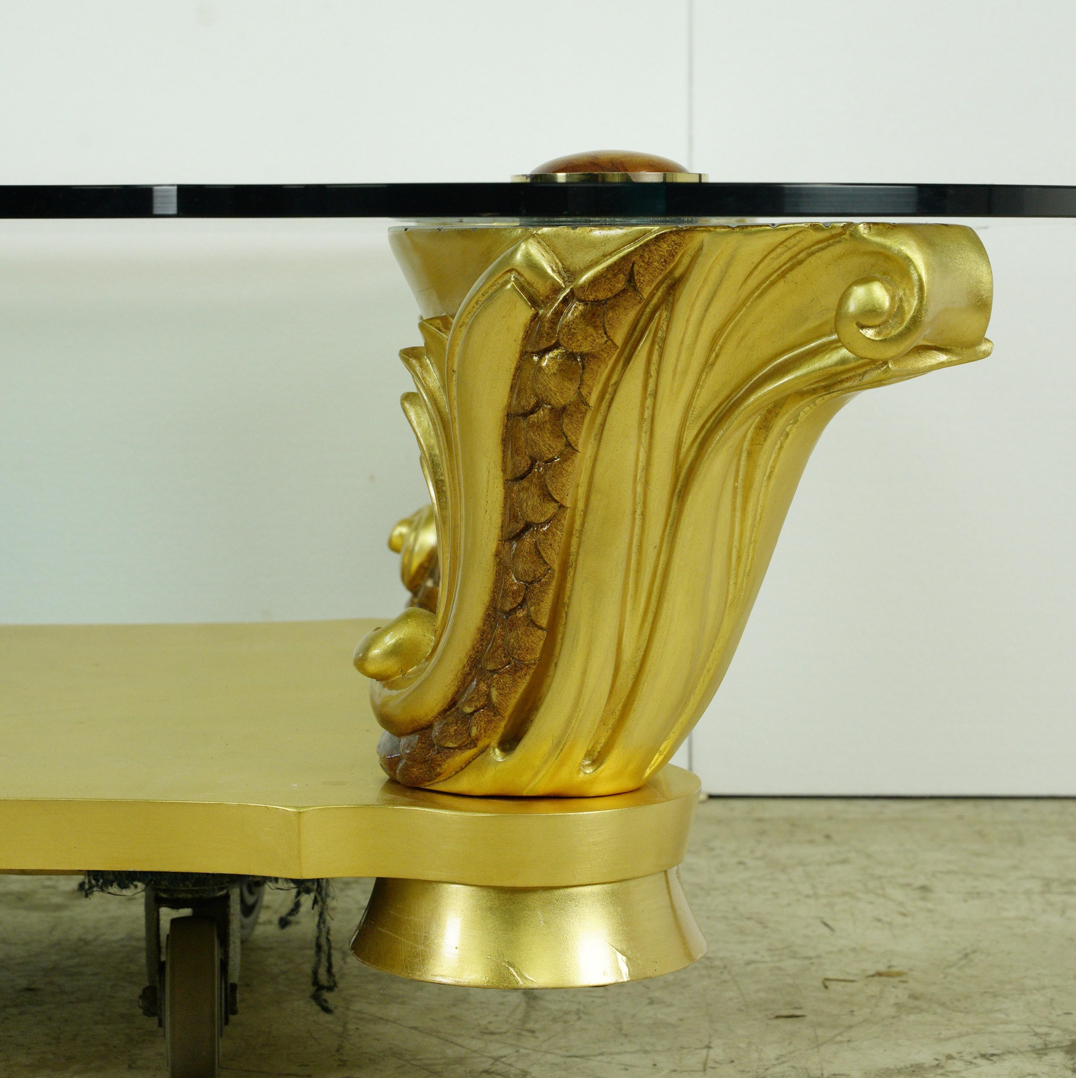 Colombostile Il Gusto Dei Principi Glass Gold Coffee Table Art Deco Style In Good Condition For Sale In New York, NY