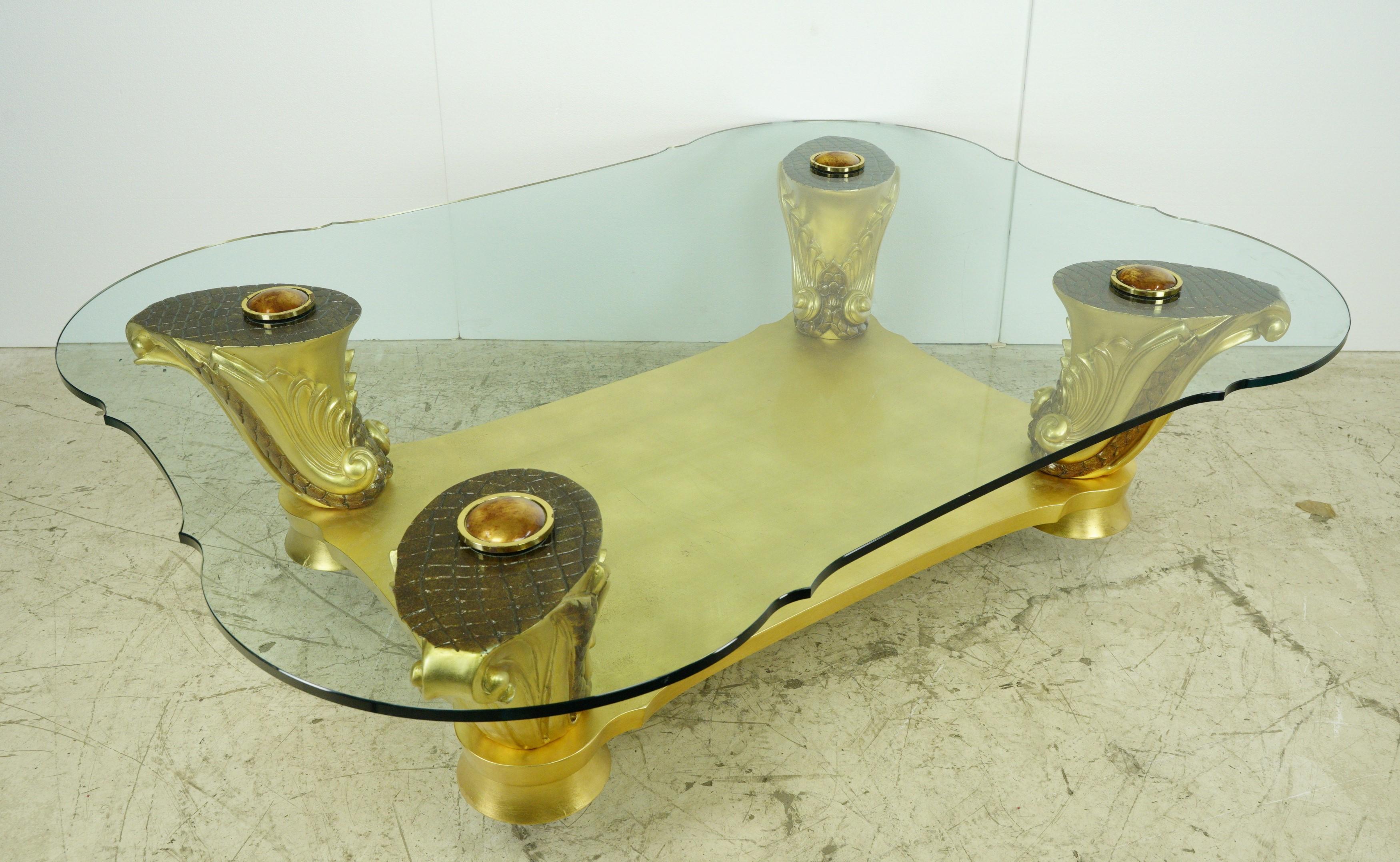 Colombostile Il Gusto Dei Principi Glass Gold Coffee Table Art Deco Style For Sale 4