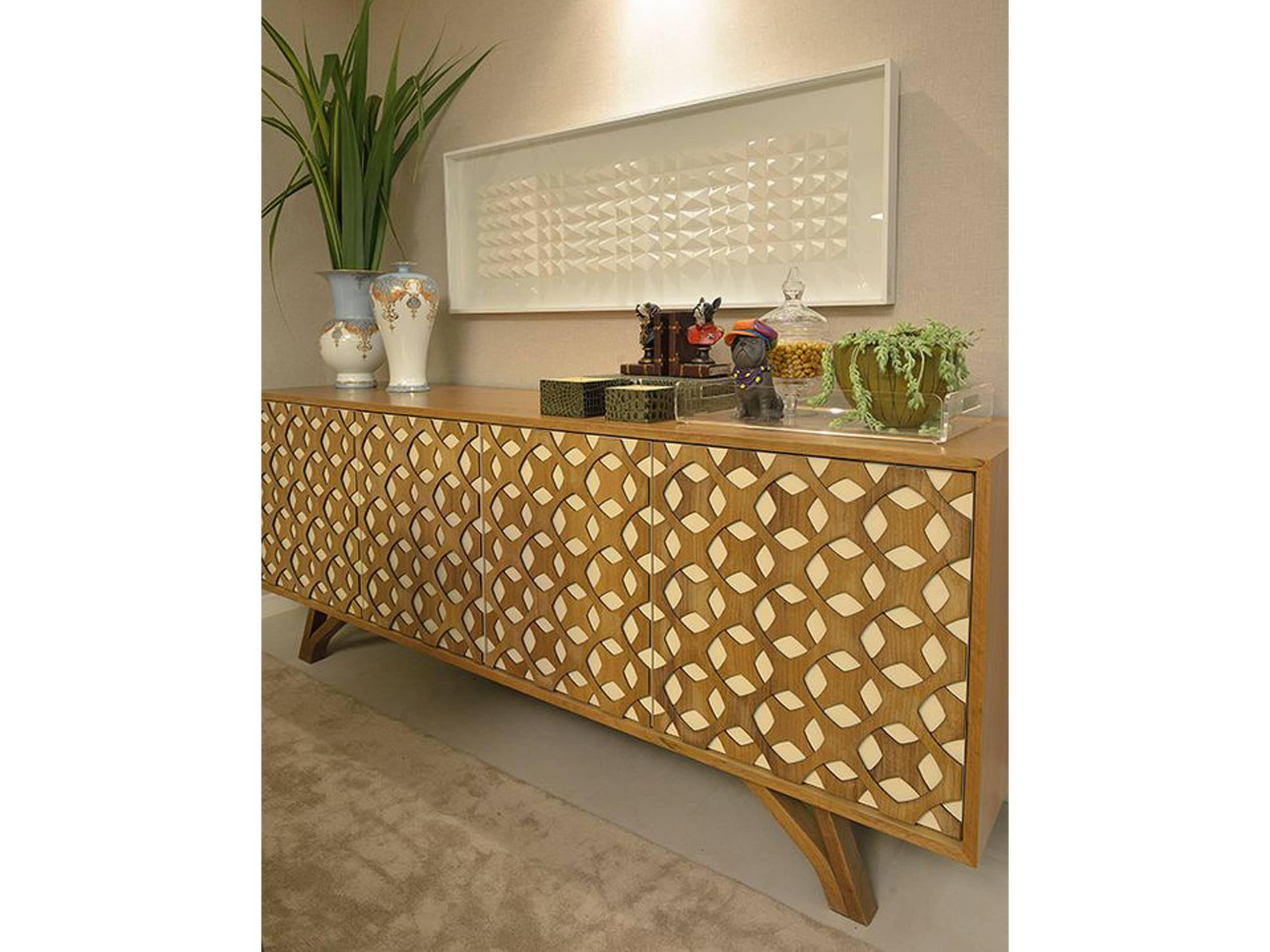 Colonia Brazilian Contemporary Graphic Pattern Cut Wood Sideboard by Lattoog 2