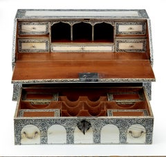 Colonial 18th Century Vizagapatam Pen-Engraved Writing Desk with Silver Mounts