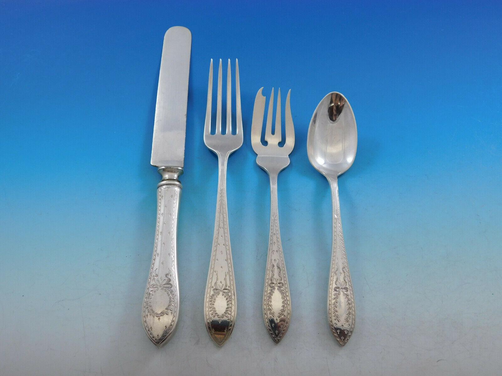 Colonial a Engraved by Whiting Sterling Silver Flatware Set 12 Service 80 Pieces In Excellent Condition In Big Bend, WI