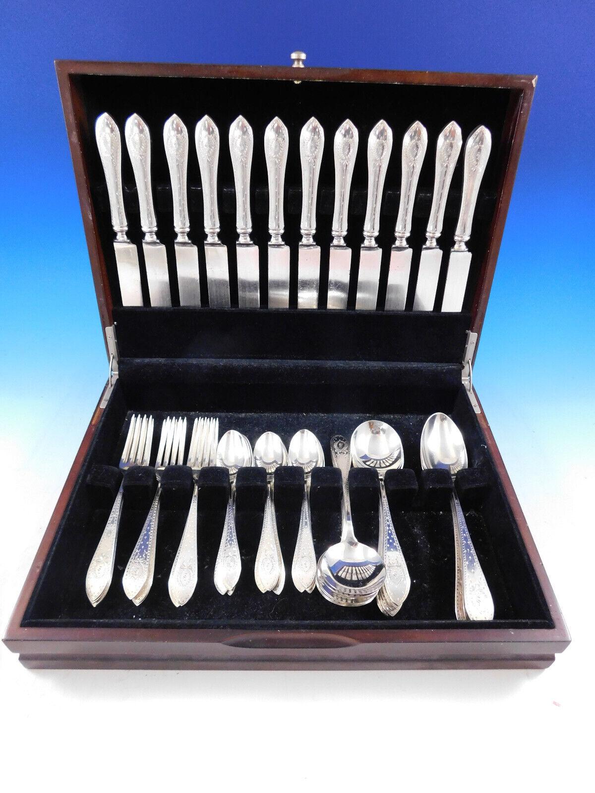 Colonial a Engraved by Whiting Sterling Silver Flatware Set Service 51 Pc S Mono 2