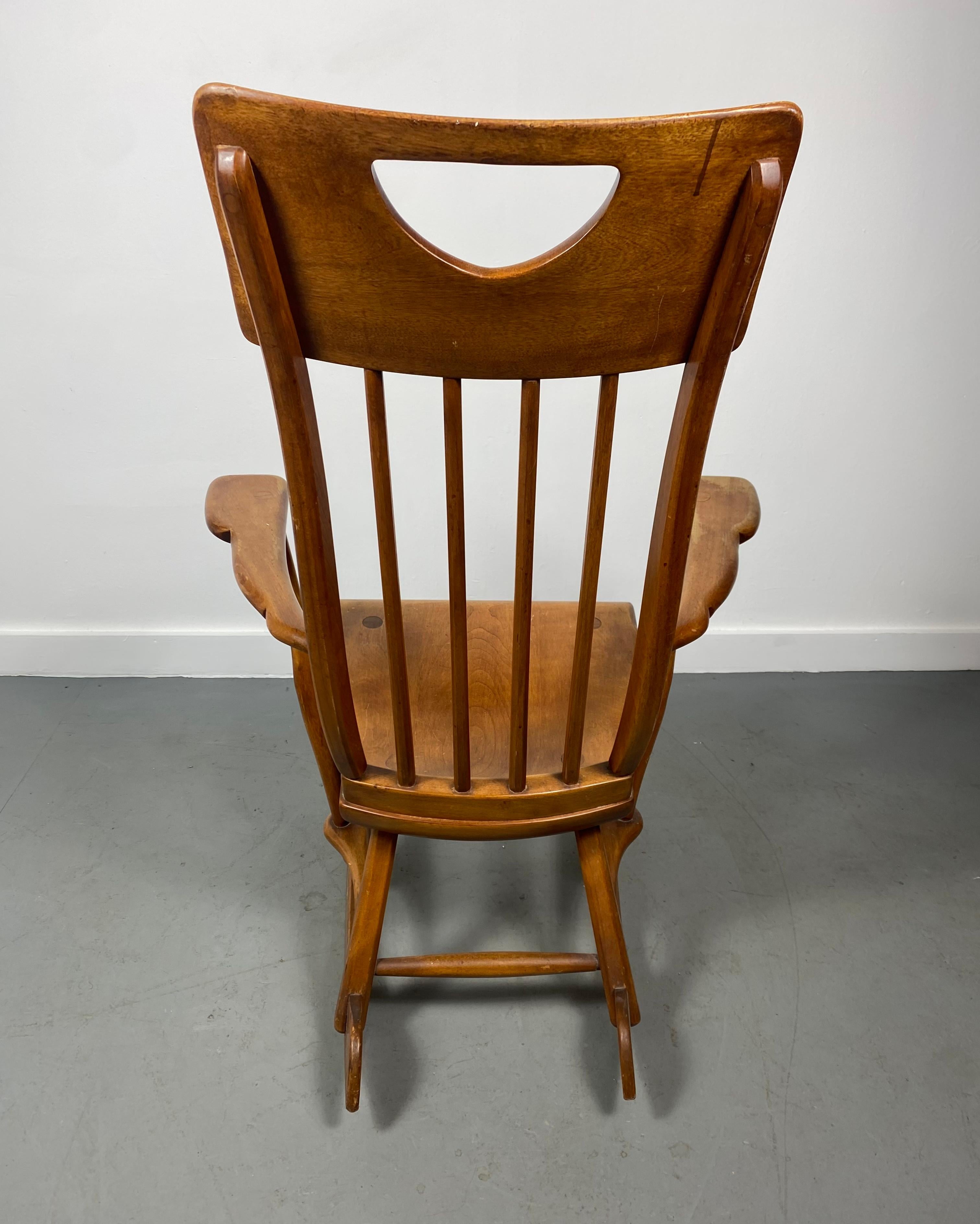 Maple Colonial American High-Back Rocking Chair by Herman De Vries for Sikes Furniture For Sale