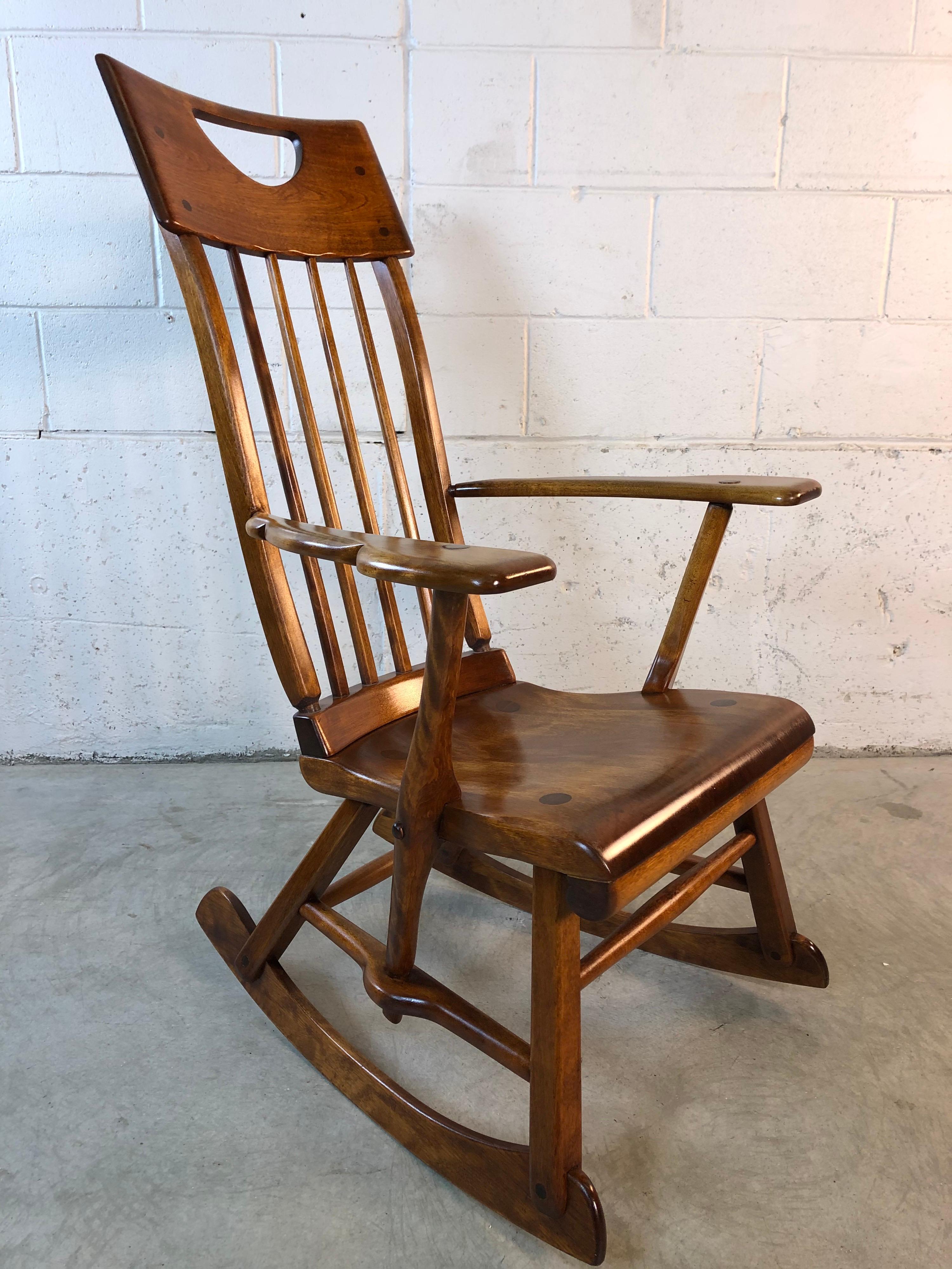 Maple Colonial American High-Back Rocking Chair by Herman De Vries for Sikes Furniture