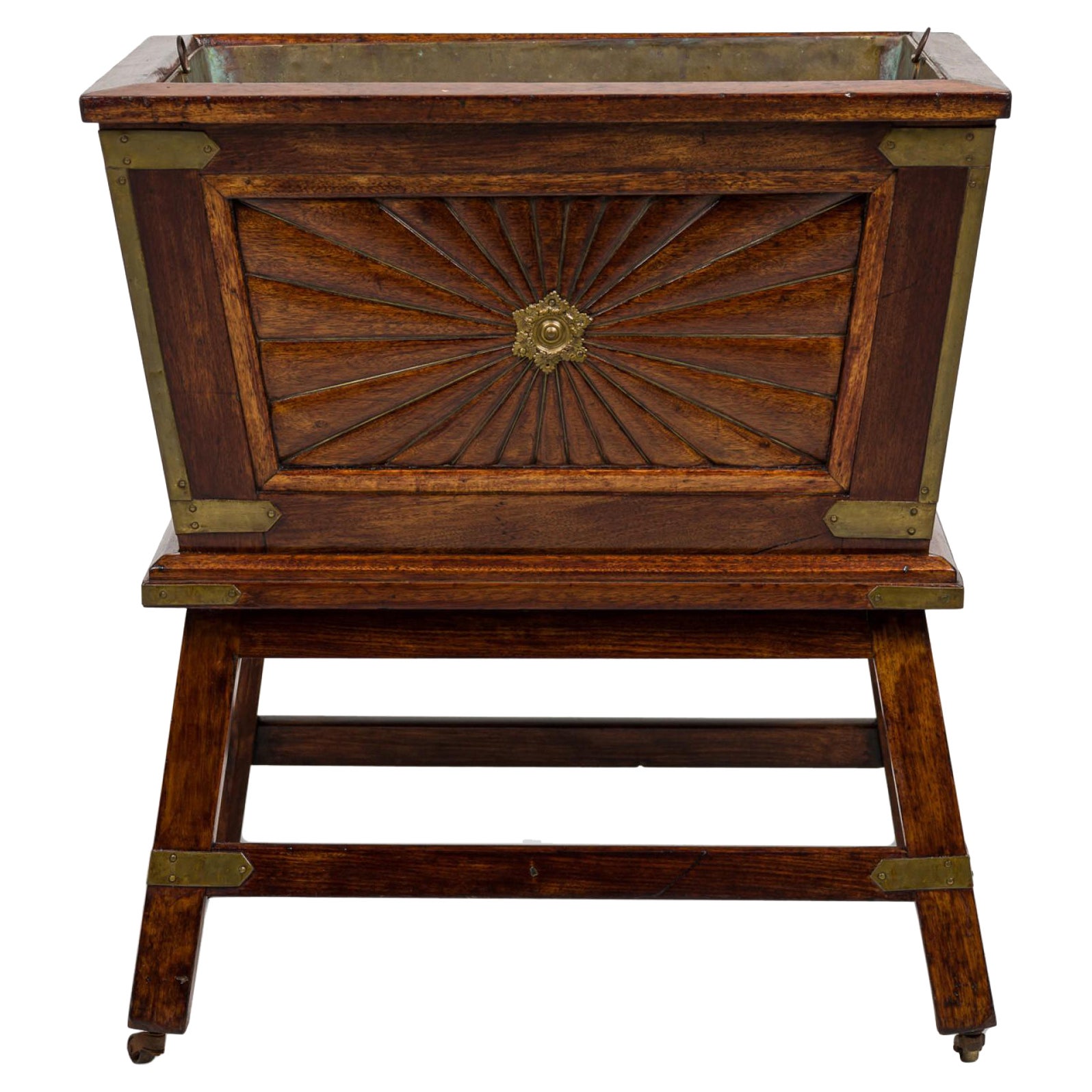 Colonial Anglo-Indian Style Wood Brass Bound Wine Cooler on Stand For Sale