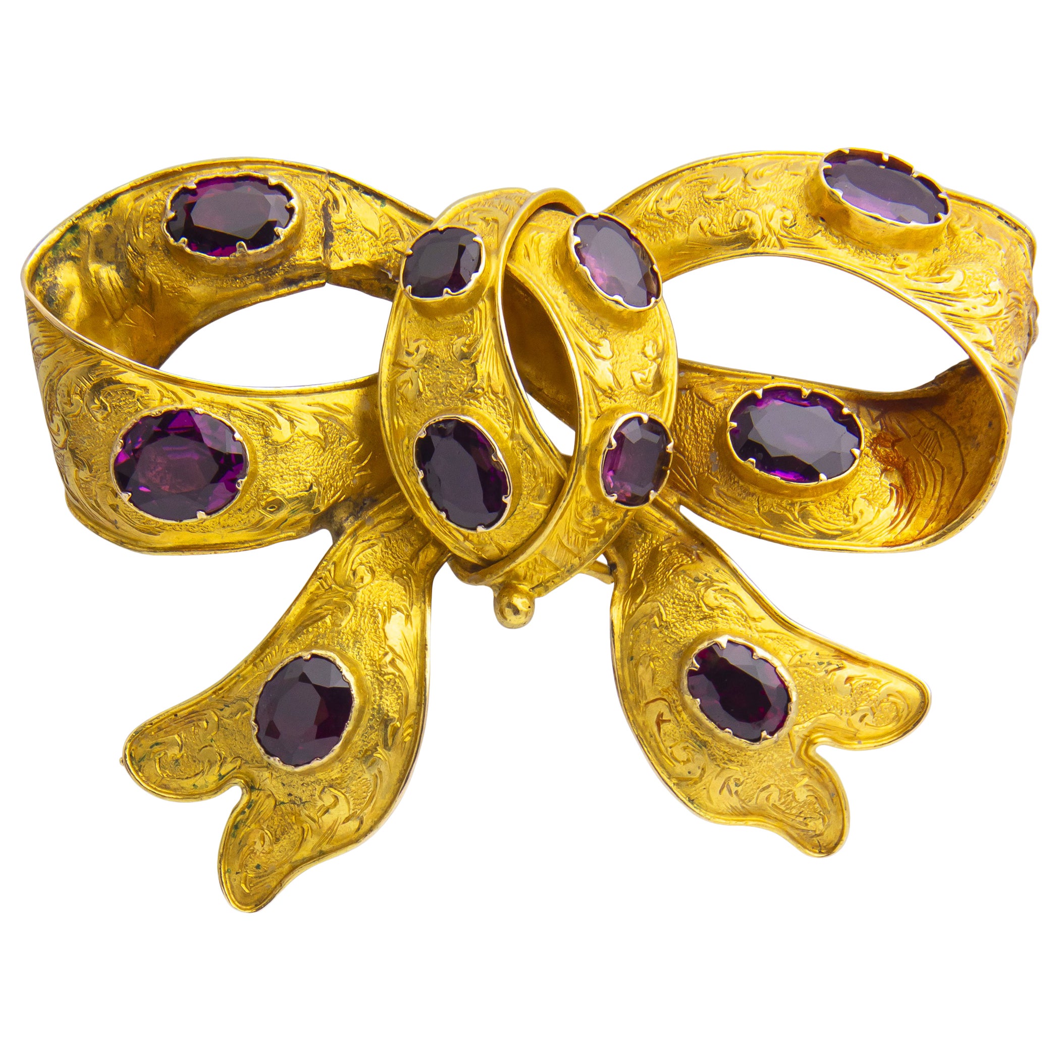 Coloni Australian Gold and Garnet Bow Brooch (Broche en or et grenat) en vente