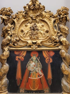 Colonial Baroque Gold Altarpiece, Painting Virgin of Candelaria