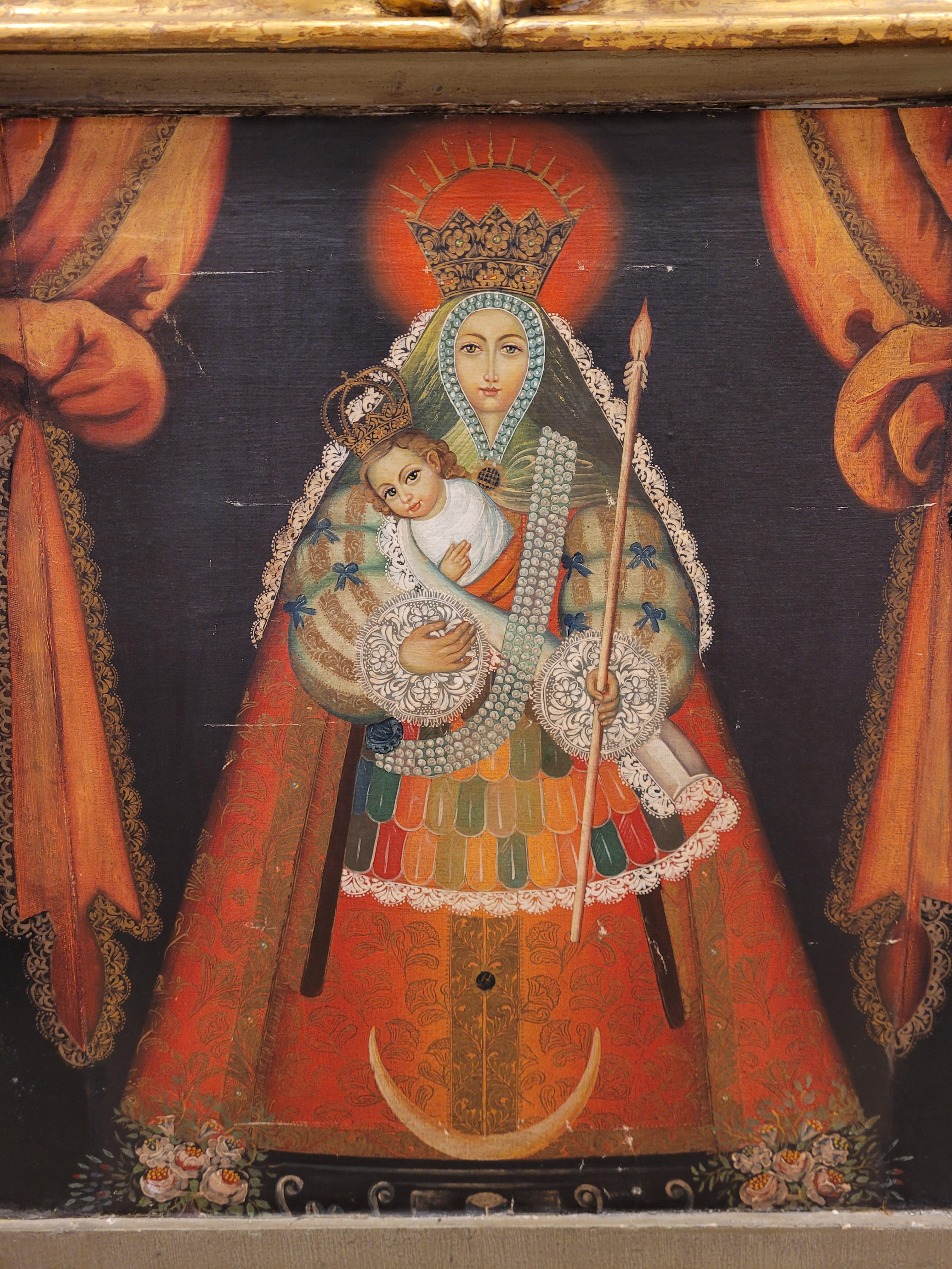 Retablo Barroco Colonial de Oro, Pintura Virgen de la Candelaria Centroamericano