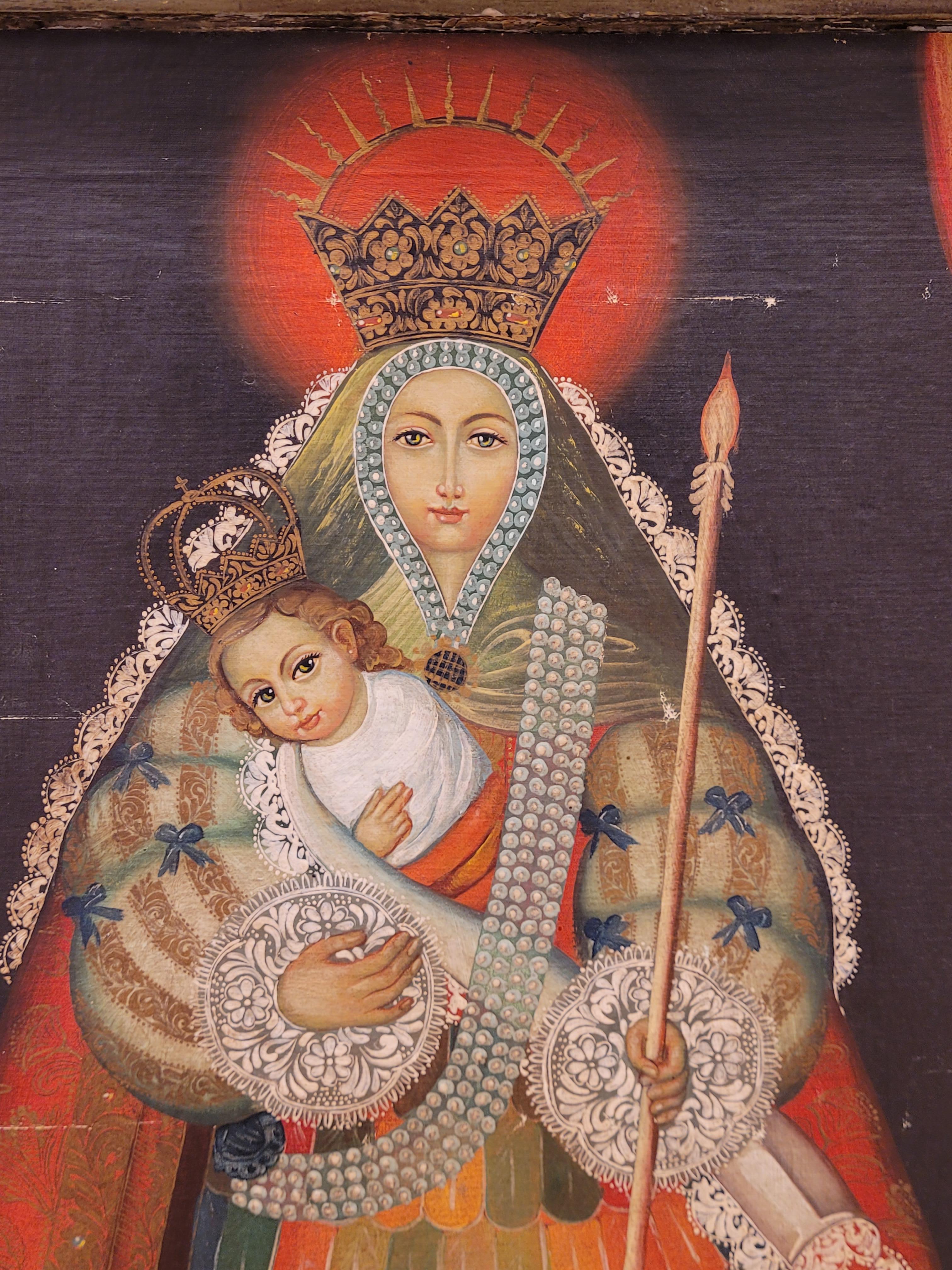 Retablo Barroco Colonial de Oro, Pintura Virgen de la Candelaria Hecho a mano