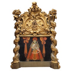 Colonial Baroque Gold Altarpiece, Painting Virgin of Candelaria