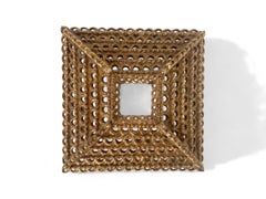 Grand miroir carré baroque colonial Sunburst en bois dur et feuille d'or, Pérou 1925