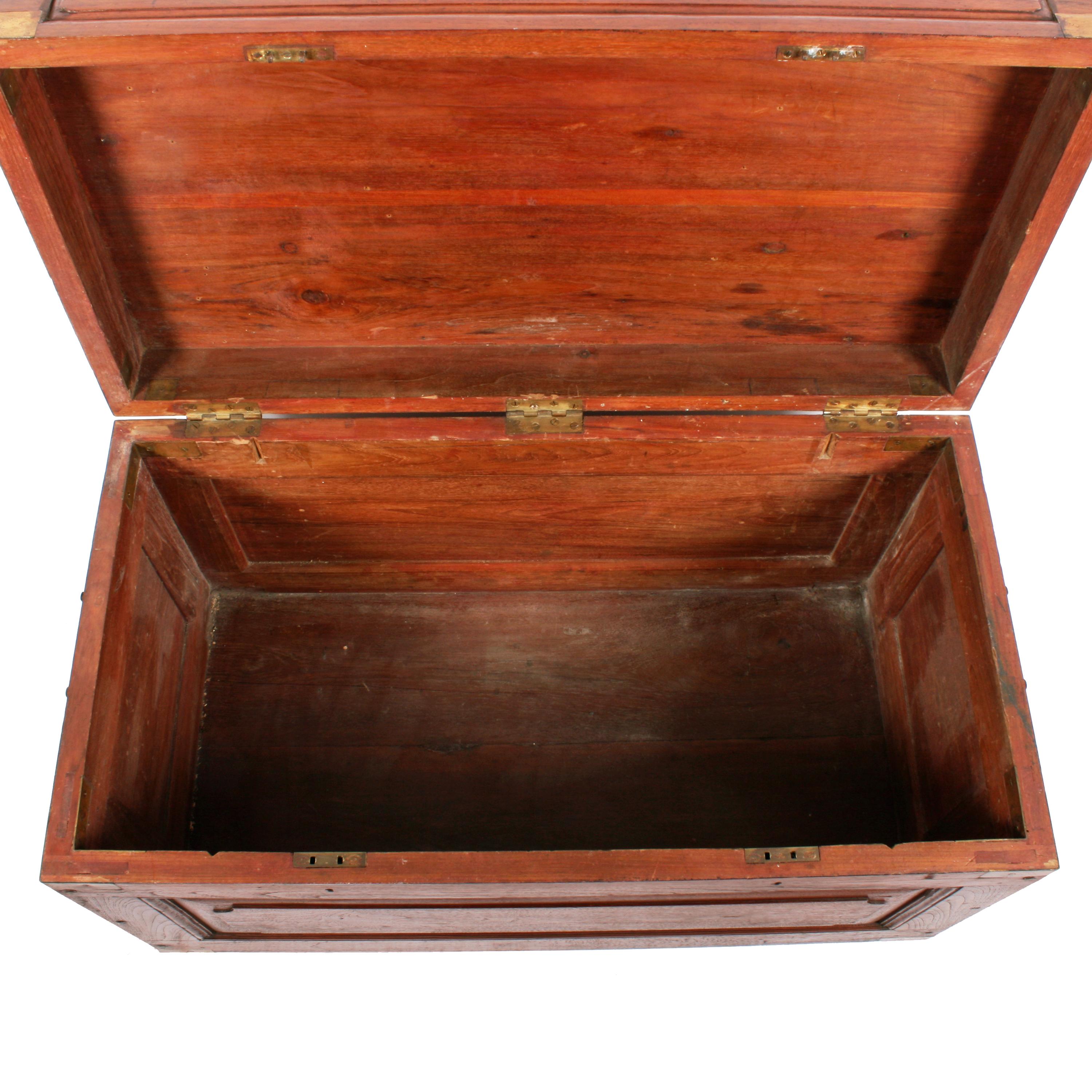 Colonial Brass Bound Military Teak Trunk, circa 1860 For Sale 2