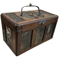 Colonial British Teak and Glass Tea Caddy, Early 1900s