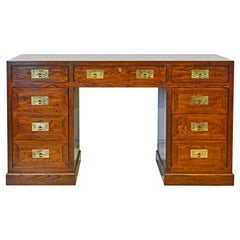 Colonial Campaign Style Gentleman's Walnut Desk, All Sides Finished, 20th C.