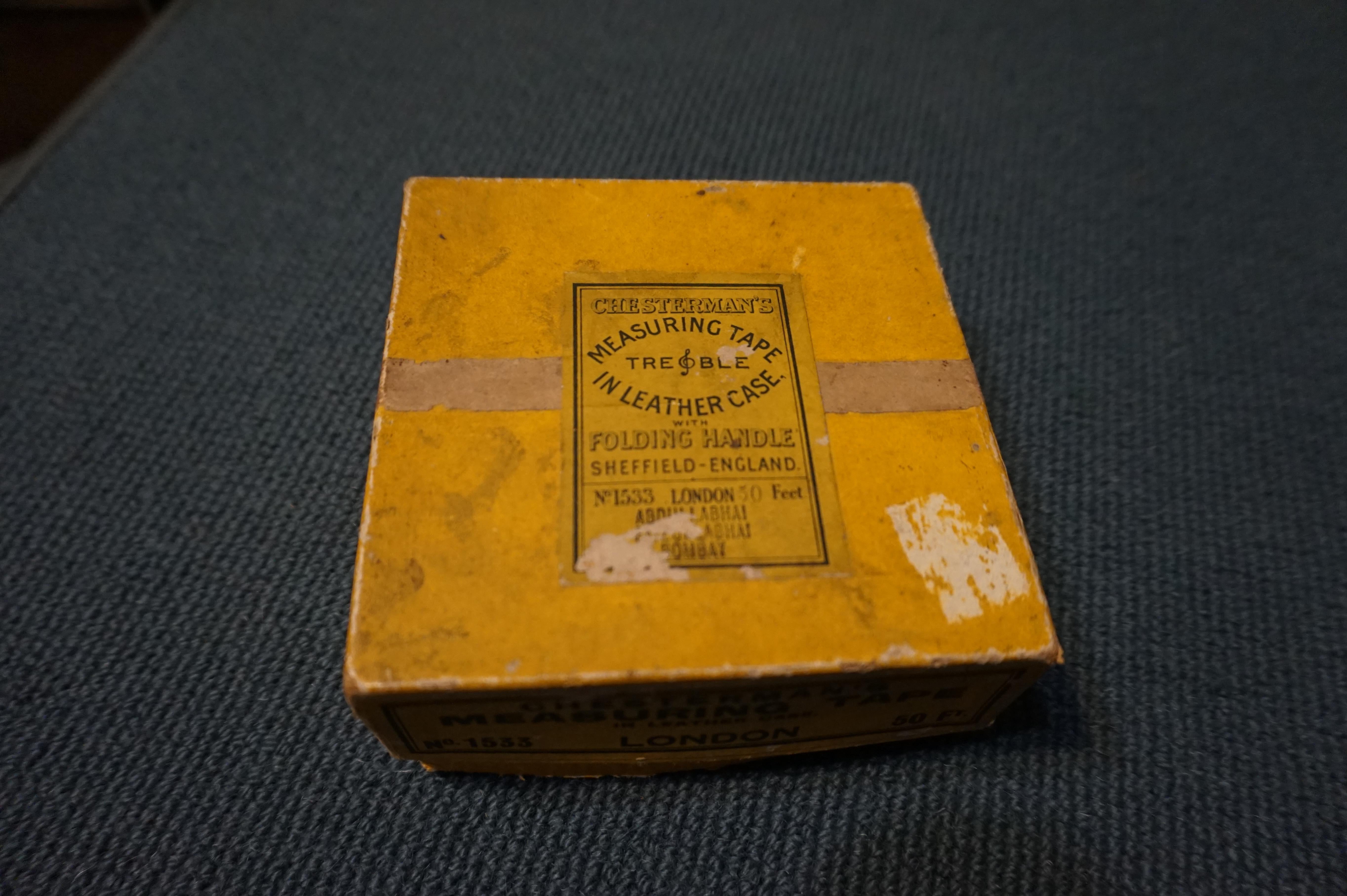 Victorian Colonial Chesterman's Leather Case Measuring Tape London in Original Box