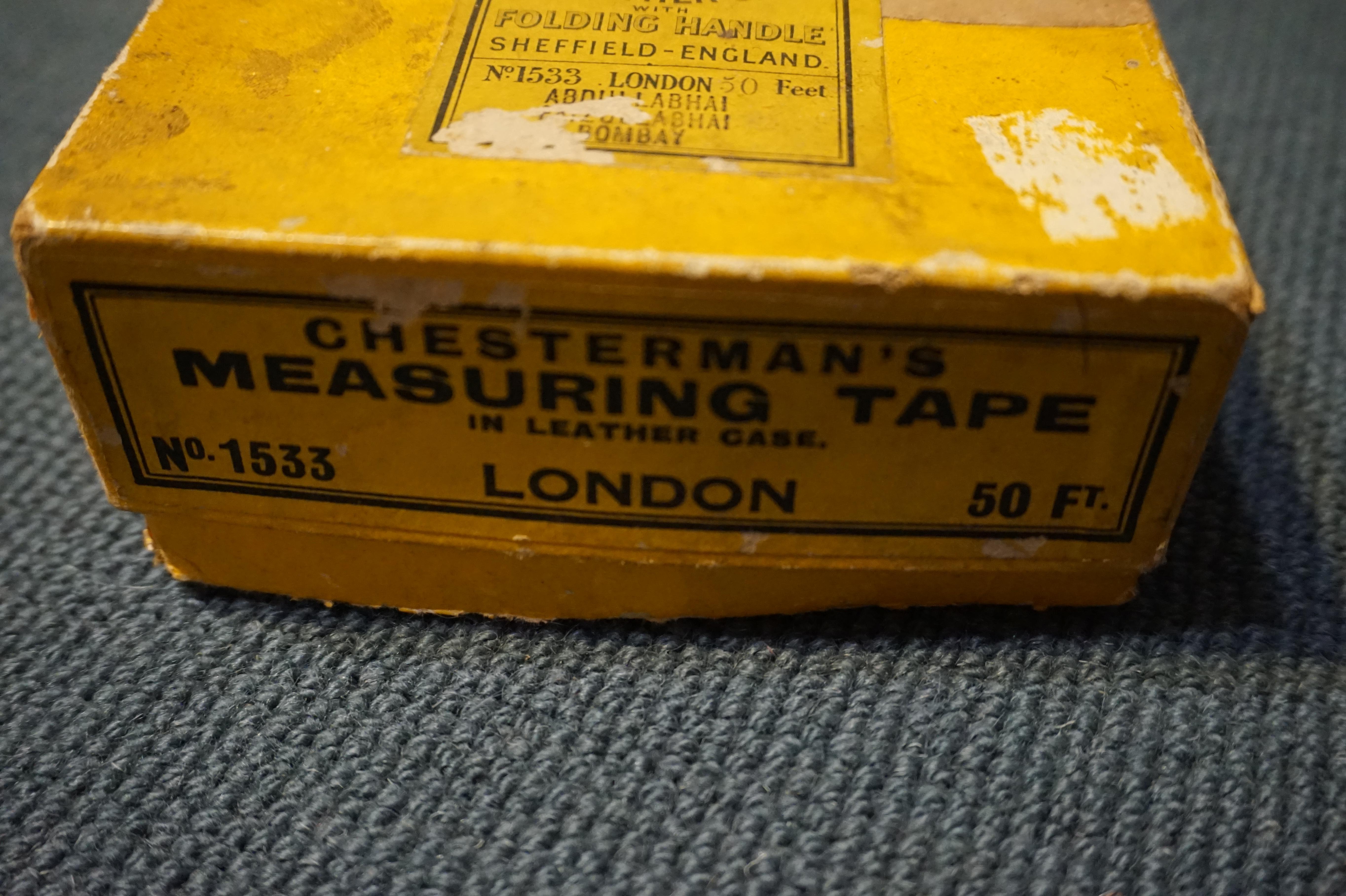 Hand-Crafted Colonial Chesterman's Leather Case Measuring Tape London in Original Box