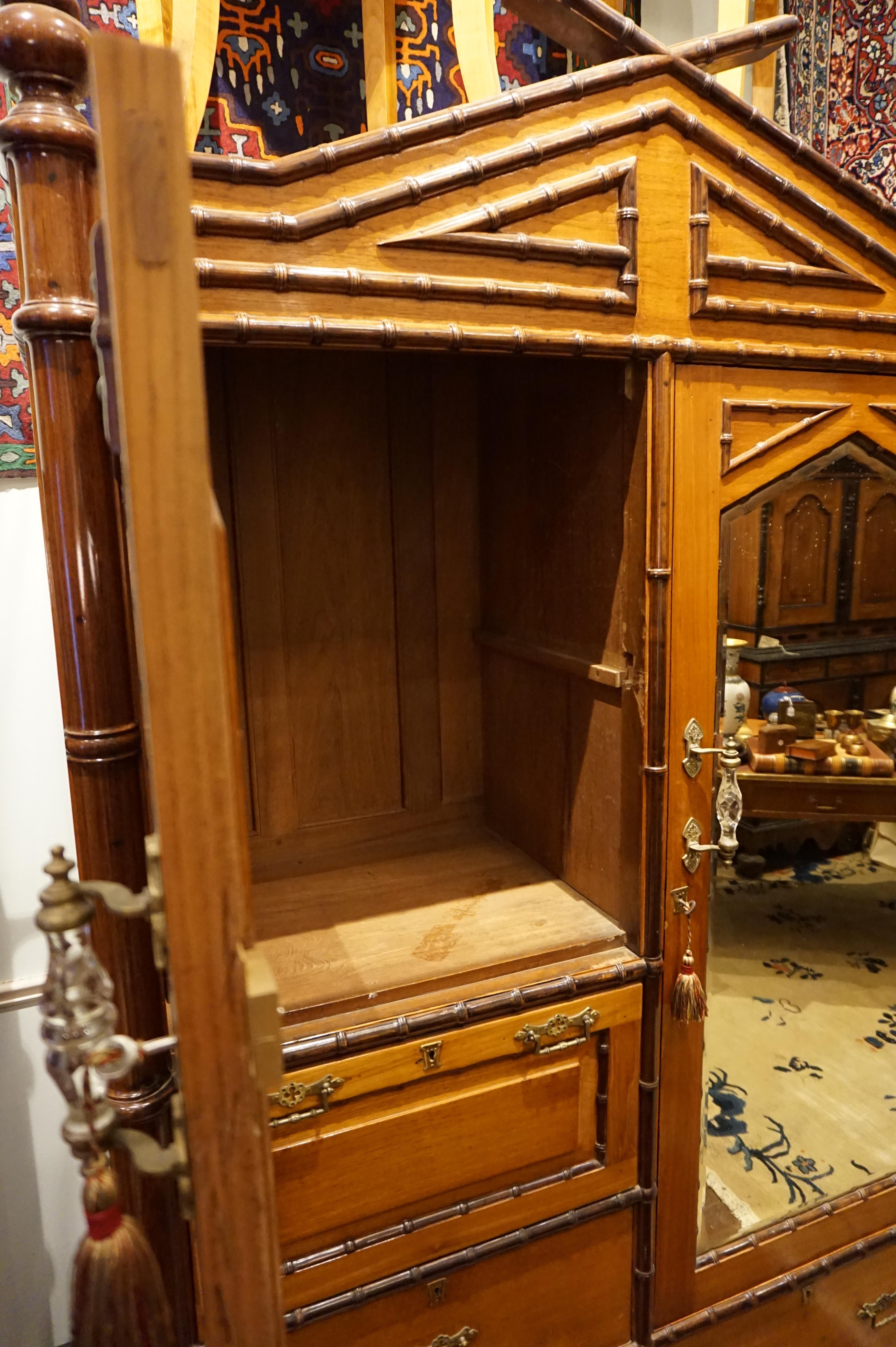 Colonial Chinoiserie Teak and Rosewood Armoire 4