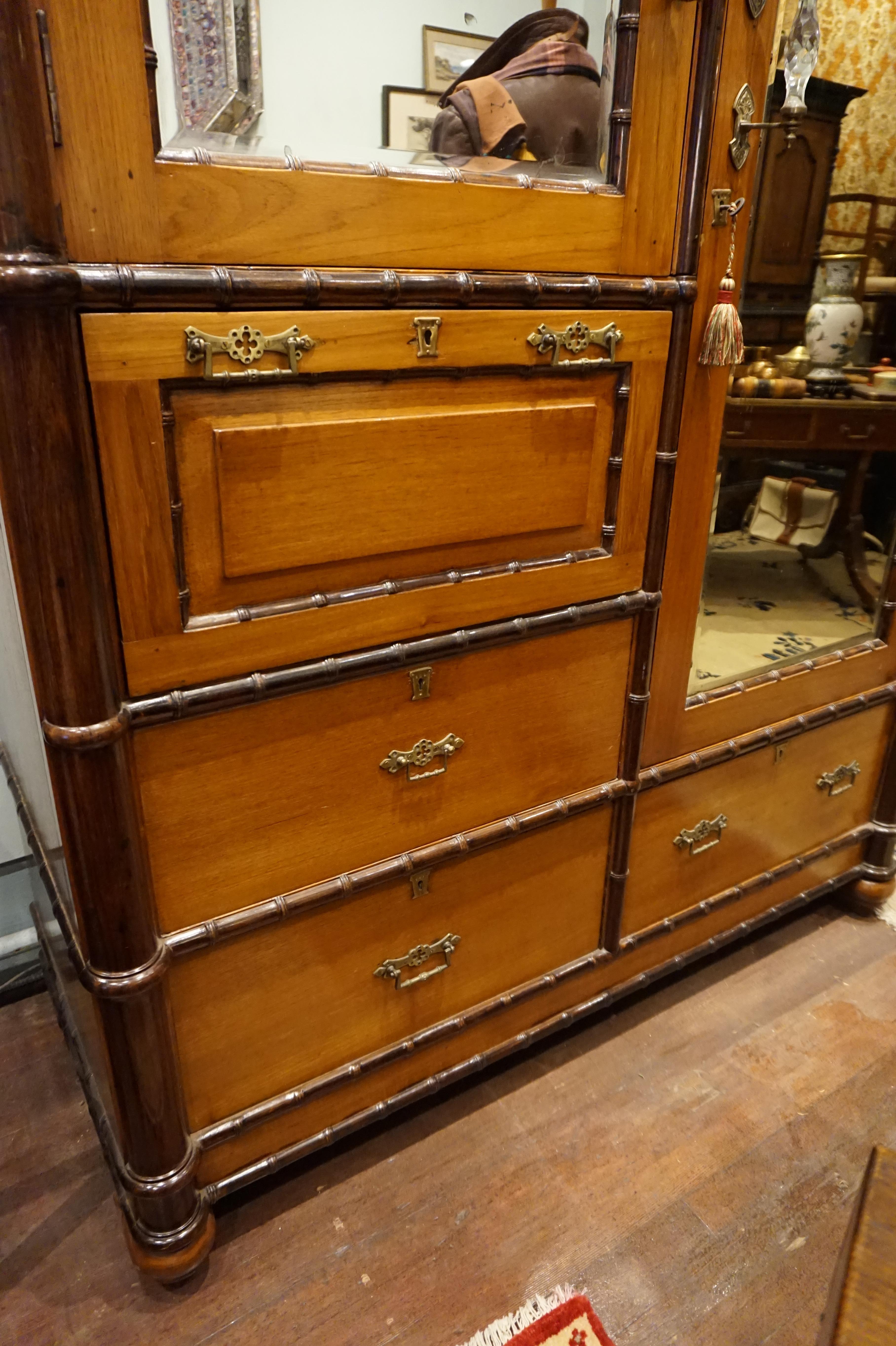 Singaporean Colonial Chinoiserie Teak and Rosewood Armoire