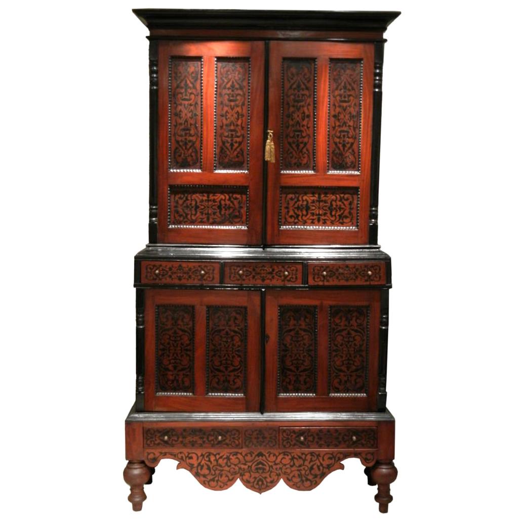 Colonial Dutch Mahogany Cabinet Inlaid with Ebony