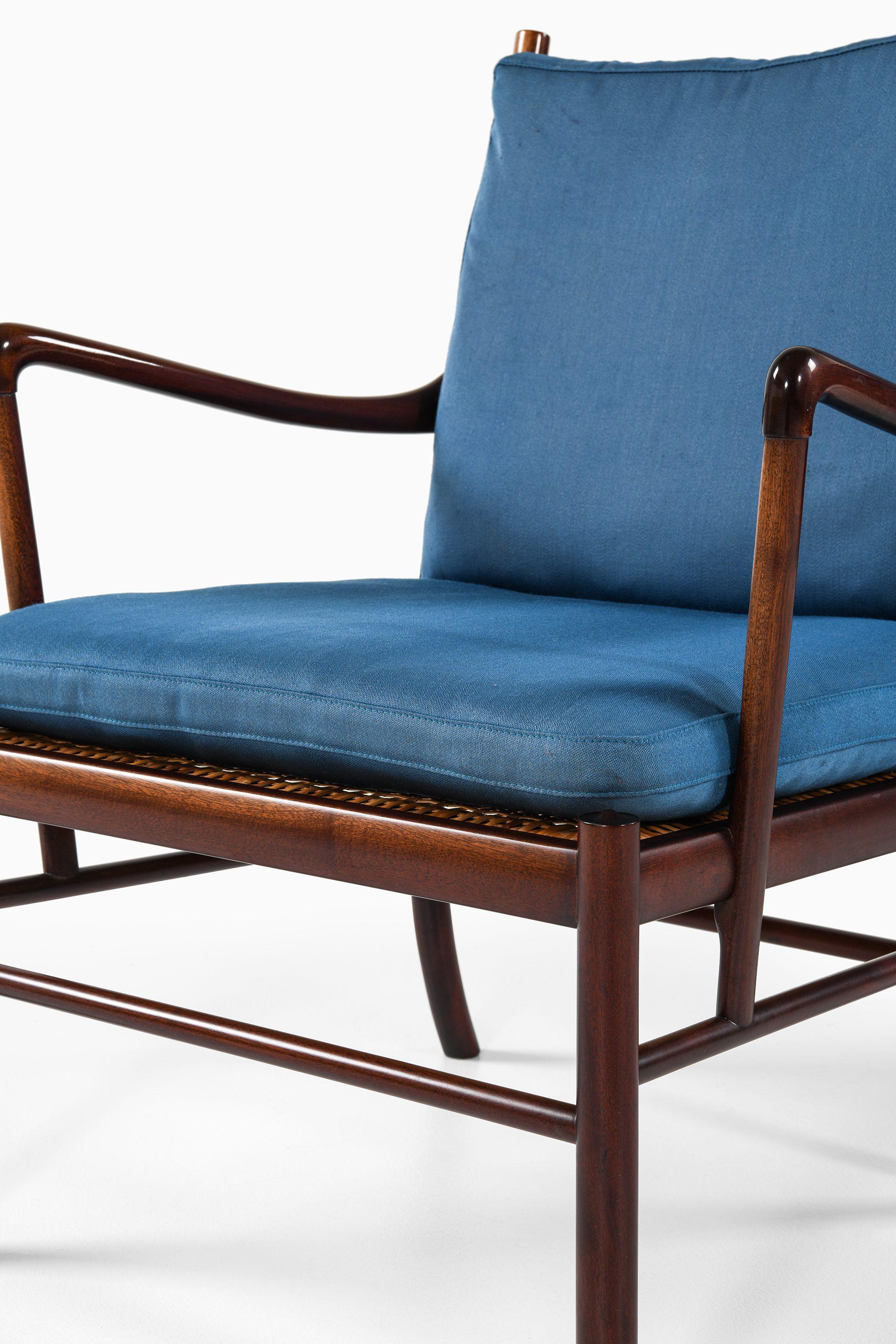 Colonial Easy Chairs in Mahogany, Woven Cane and Fabric by Ole Wanscher, 1960's For Sale 2