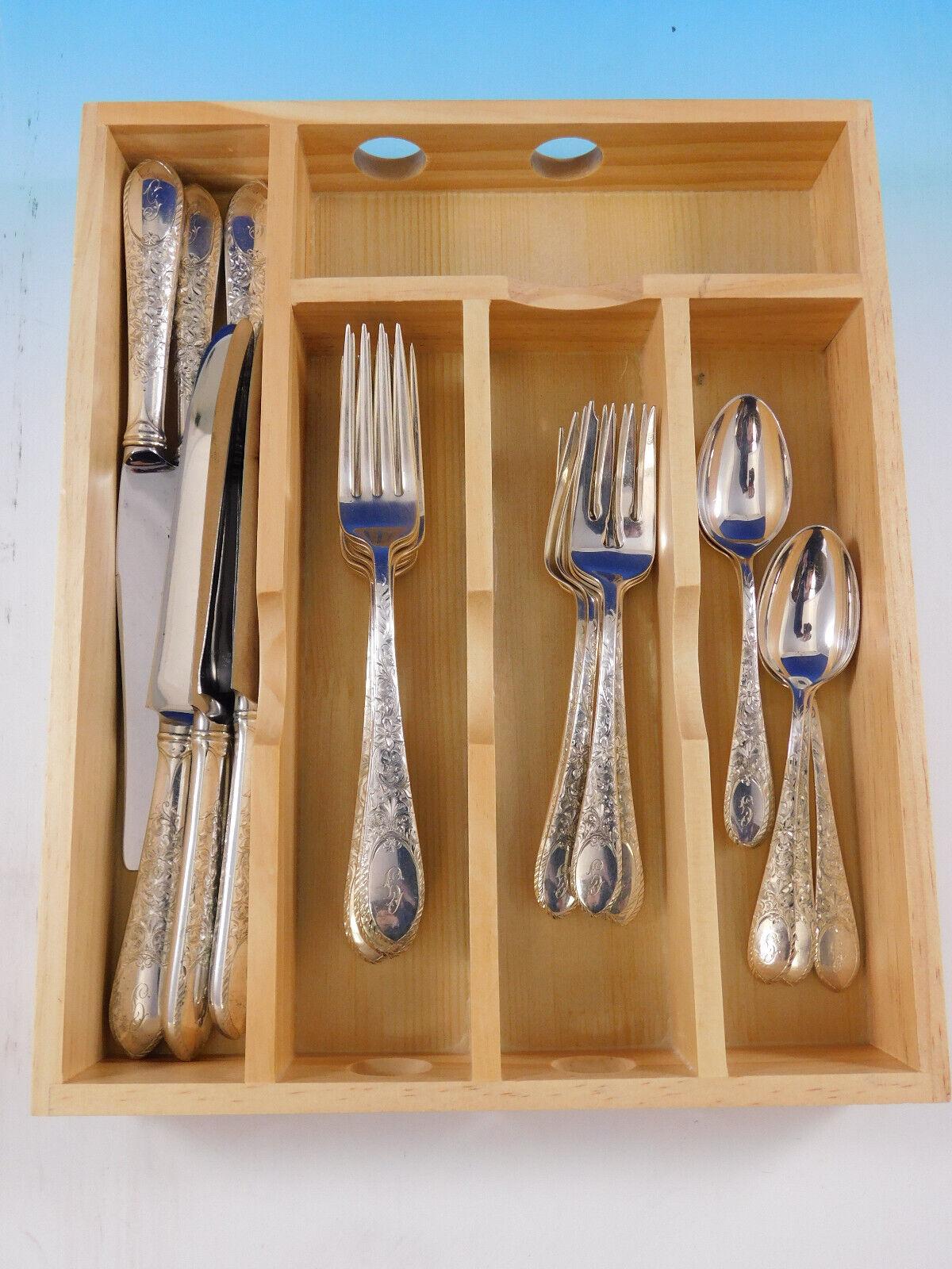 Colonial Engraved by Gorham Sterling Silver Flatware Set 24 Pc Dinner G Monogram 1